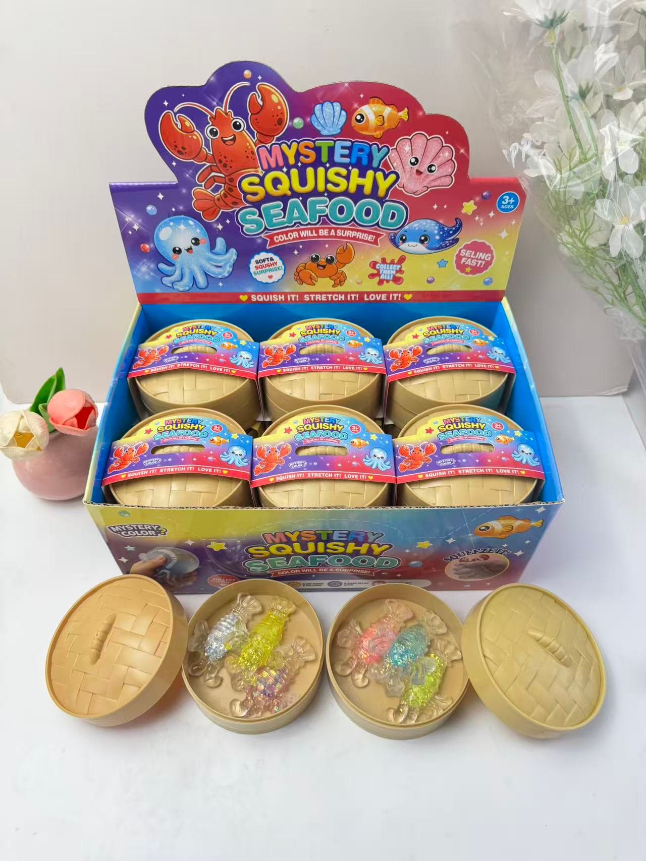 Cross-Border Hot Selling Glitter Squishy Simulation Crab Stress Relief Toy, Cute Slow-Rebound Food-Themed Blind Box, Ultimate Stress Reliever