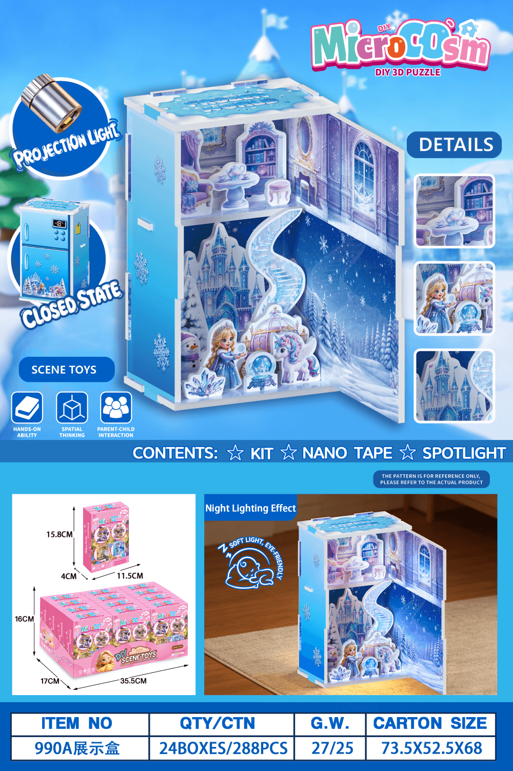 Snow Princess Refrigerator DIY 3D Scene Puzzle with Lights, 12PCS/Box