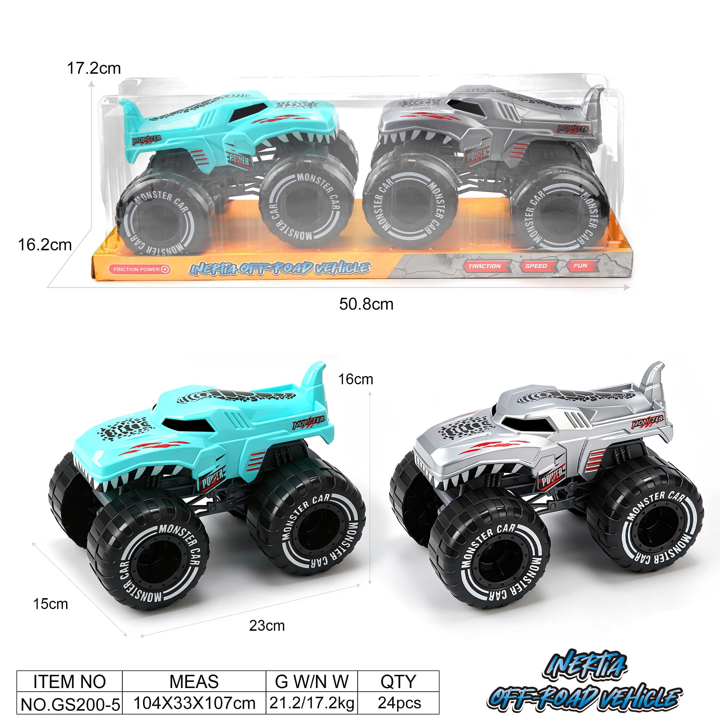 2-Pack Hot Wheels Monster Trucks Dinosaur Inertia Cars