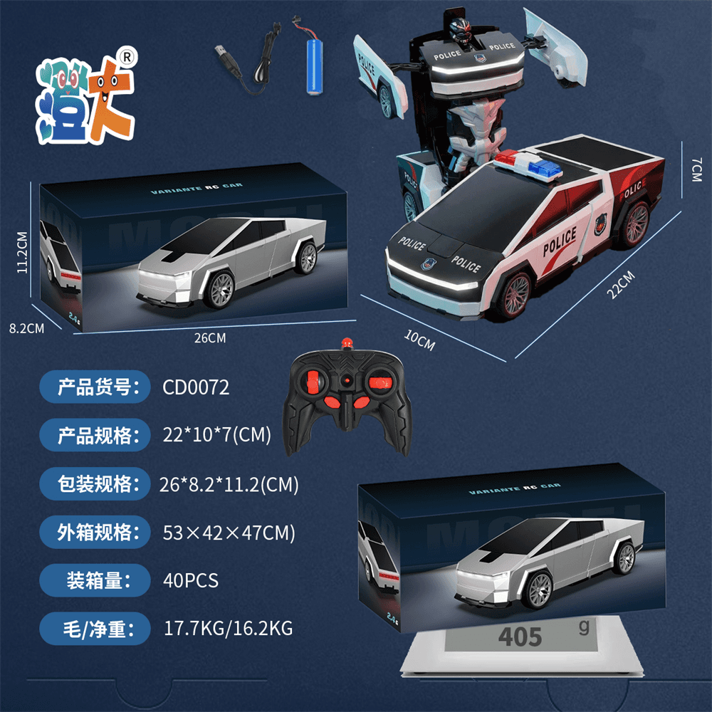 2.4G Spider Tesla Police Car One-Button Remote Transformation