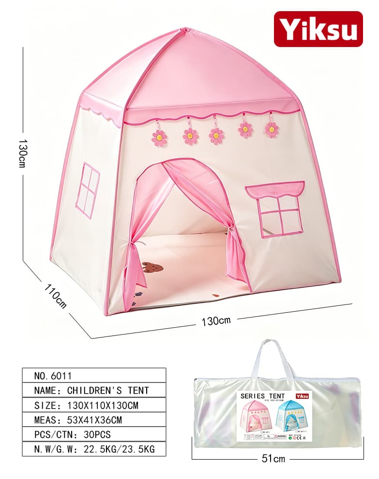 Pink House Tent - Kids Tent Tunnel with Ocean Ball Pit