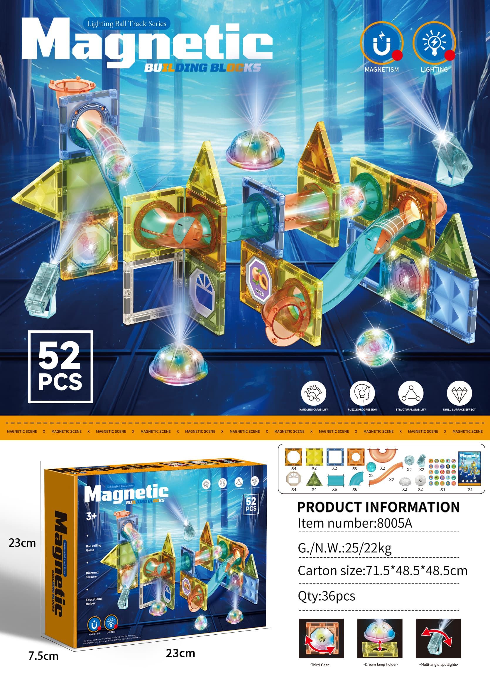 Light-up Magnetic Tiles 52PCS