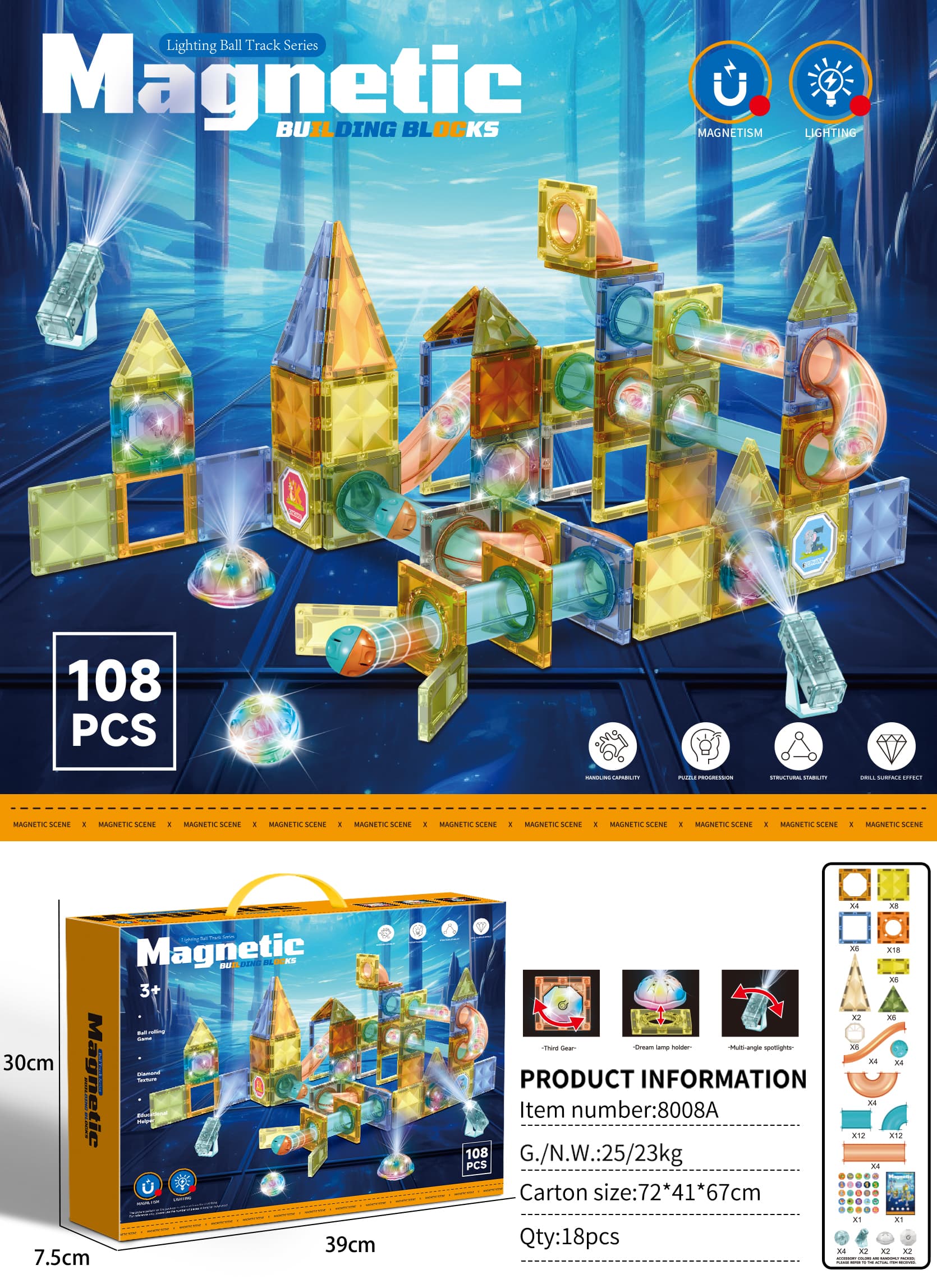 Light-Up Magnetic Tiles 108PCS