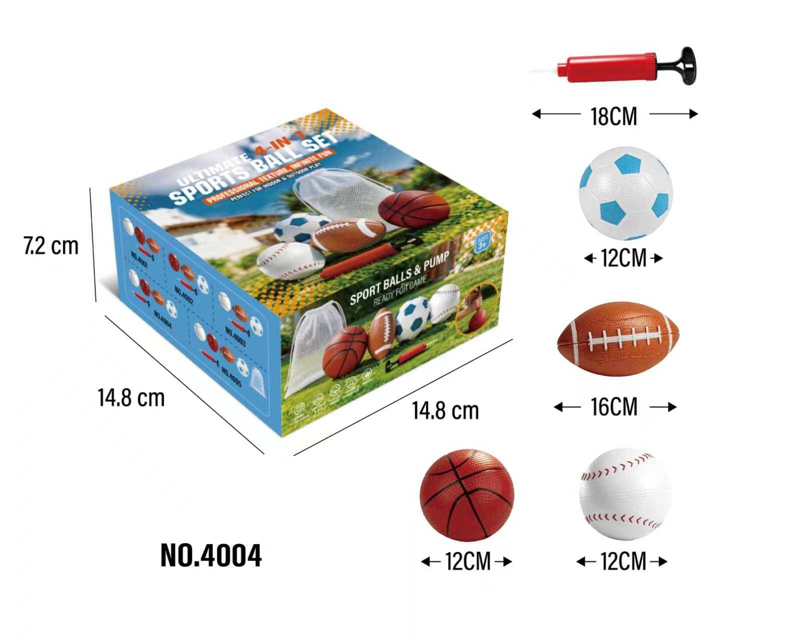 Football + Rugby + Baseball + Basketball Four-Piece Set (Includes Inflatable Pump)