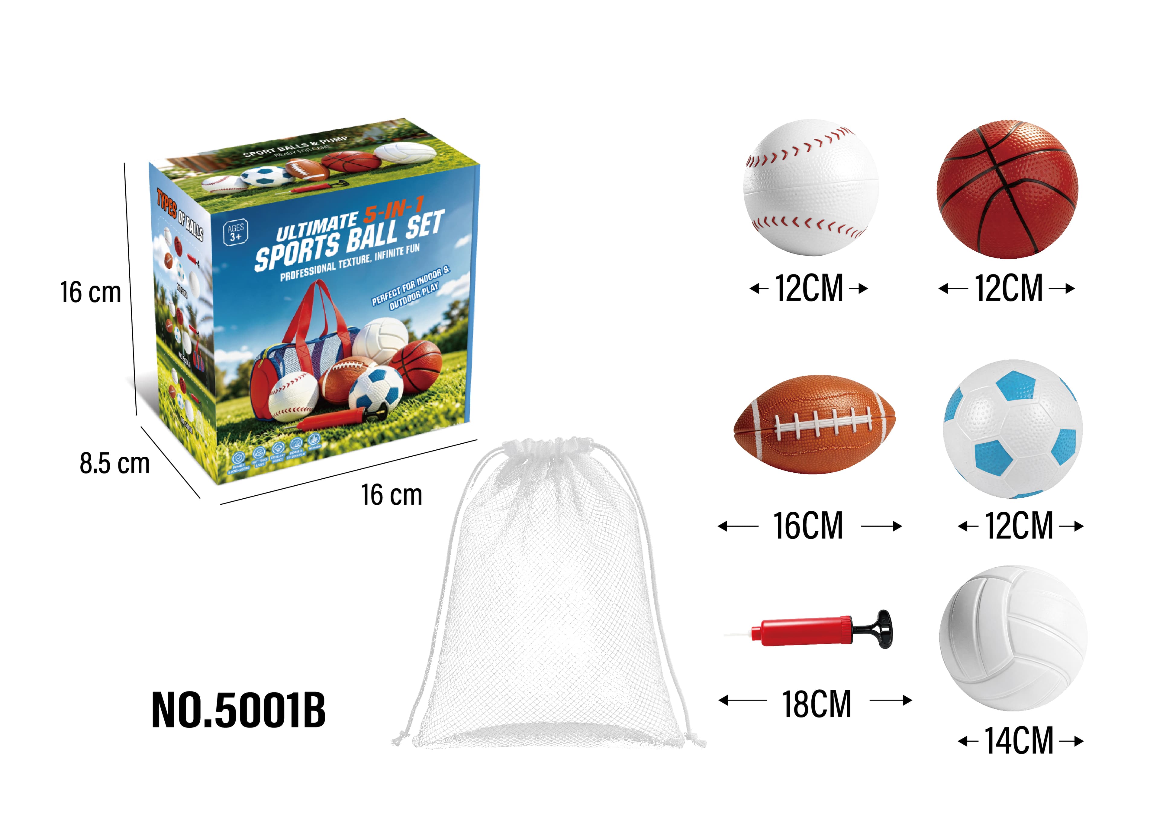 Sports Basketball Five-Piece Set (Includes Net Bag)