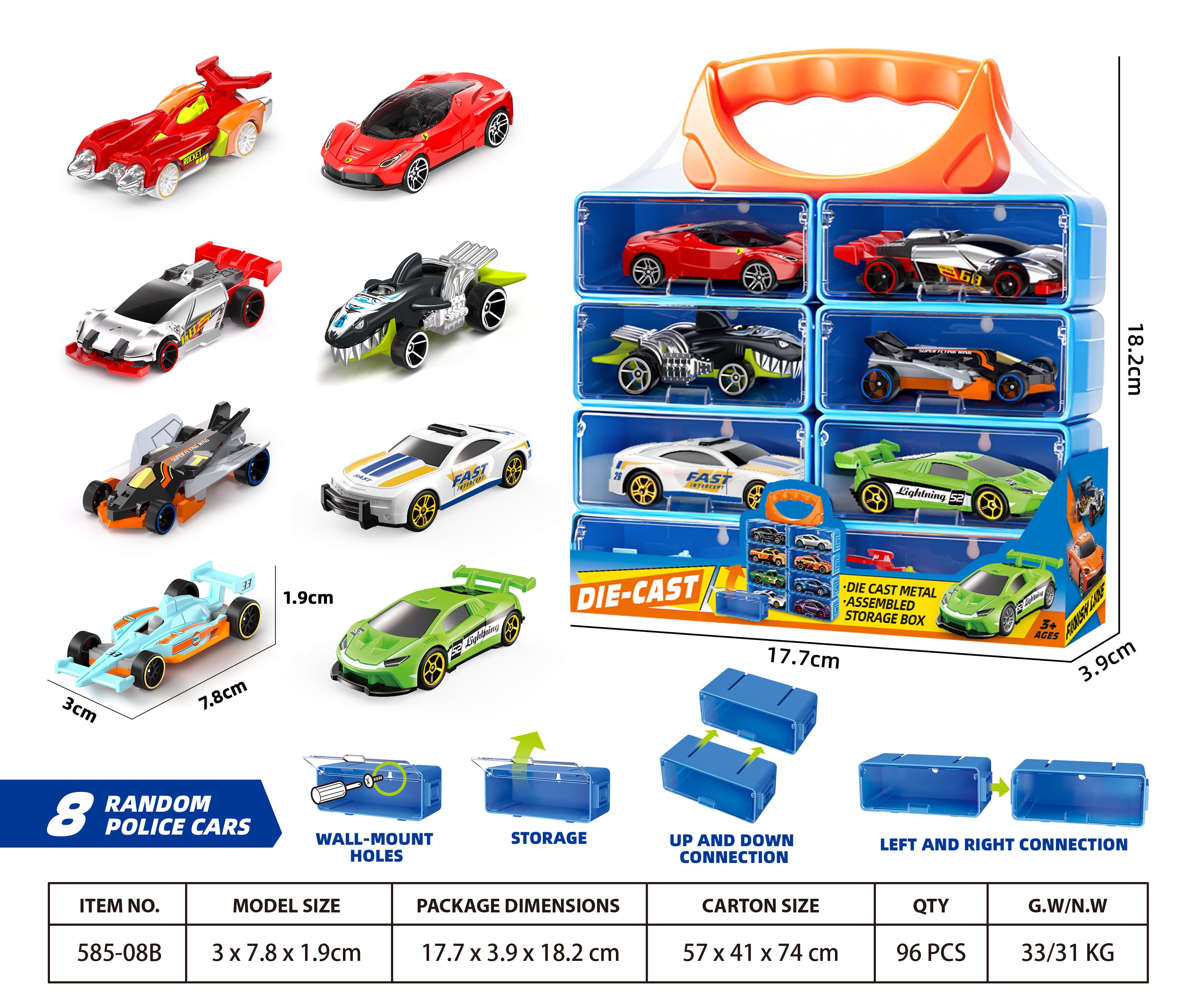 1:64 Sliding Alloy Cars (8-Pack)