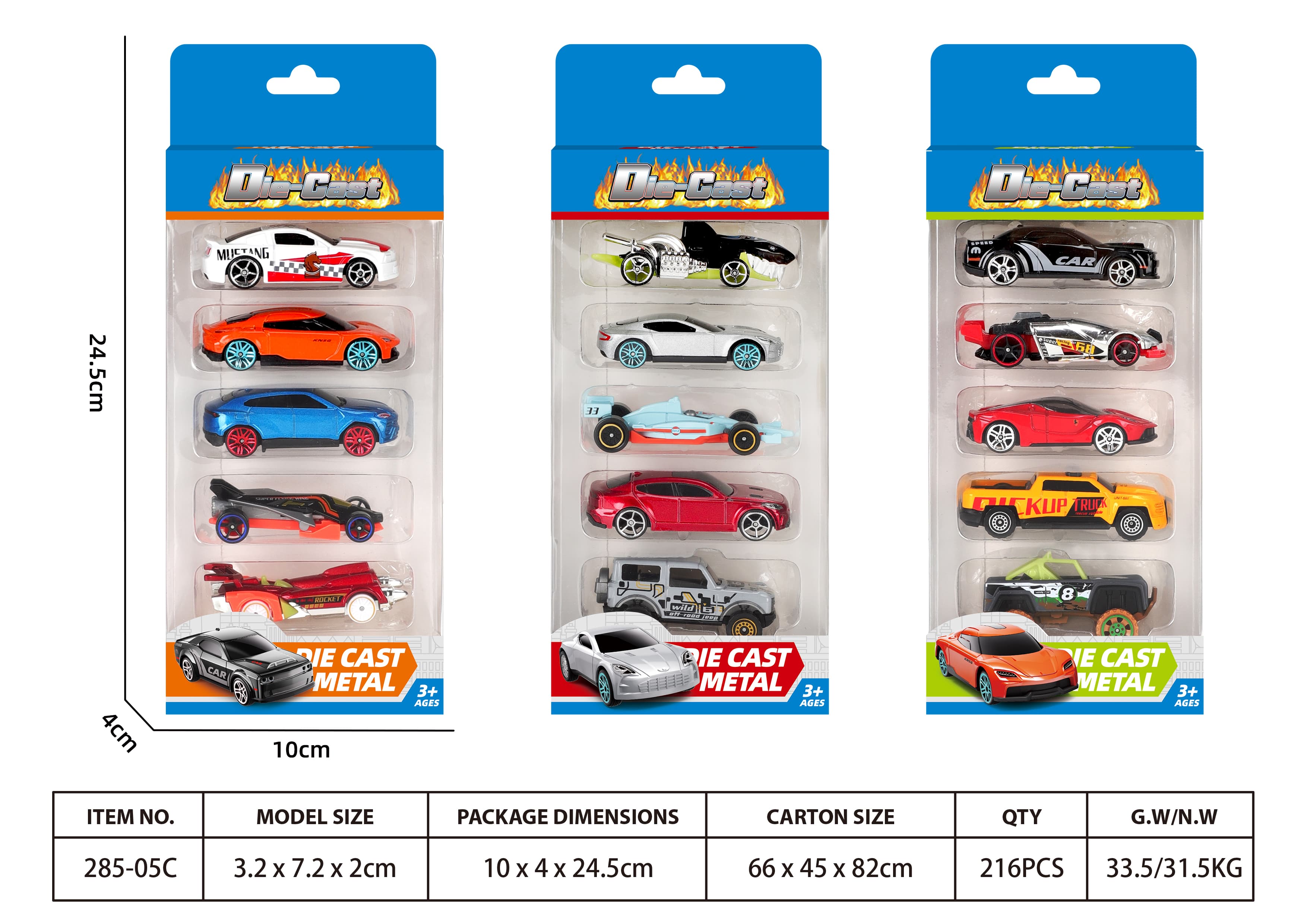 1:64 Scale Die-Cast Sliding Car (3 Styles Mixed Pack)