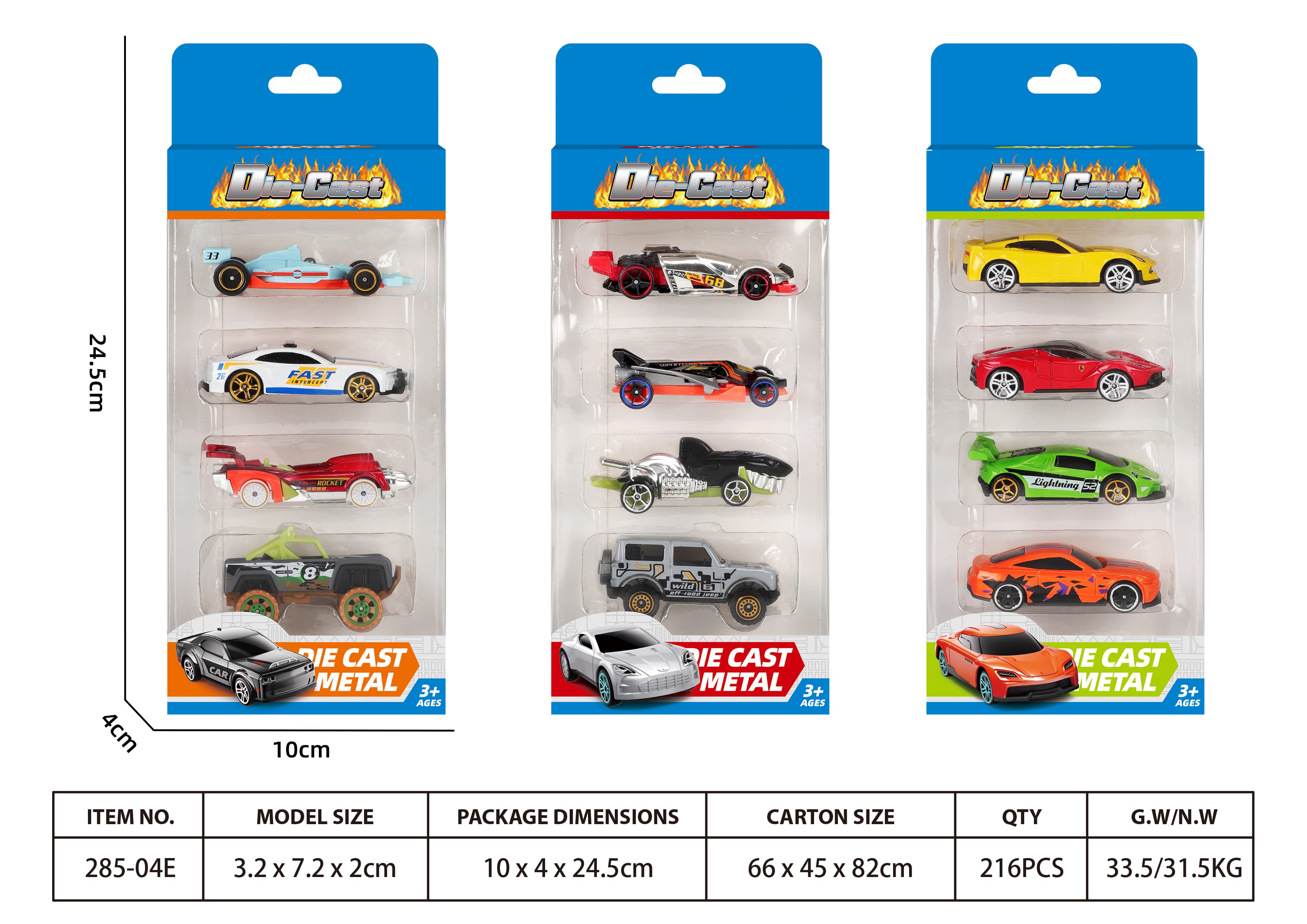 1:64 Scale Die-Cast Sliding Car (3 Styles Mixed Pack)
