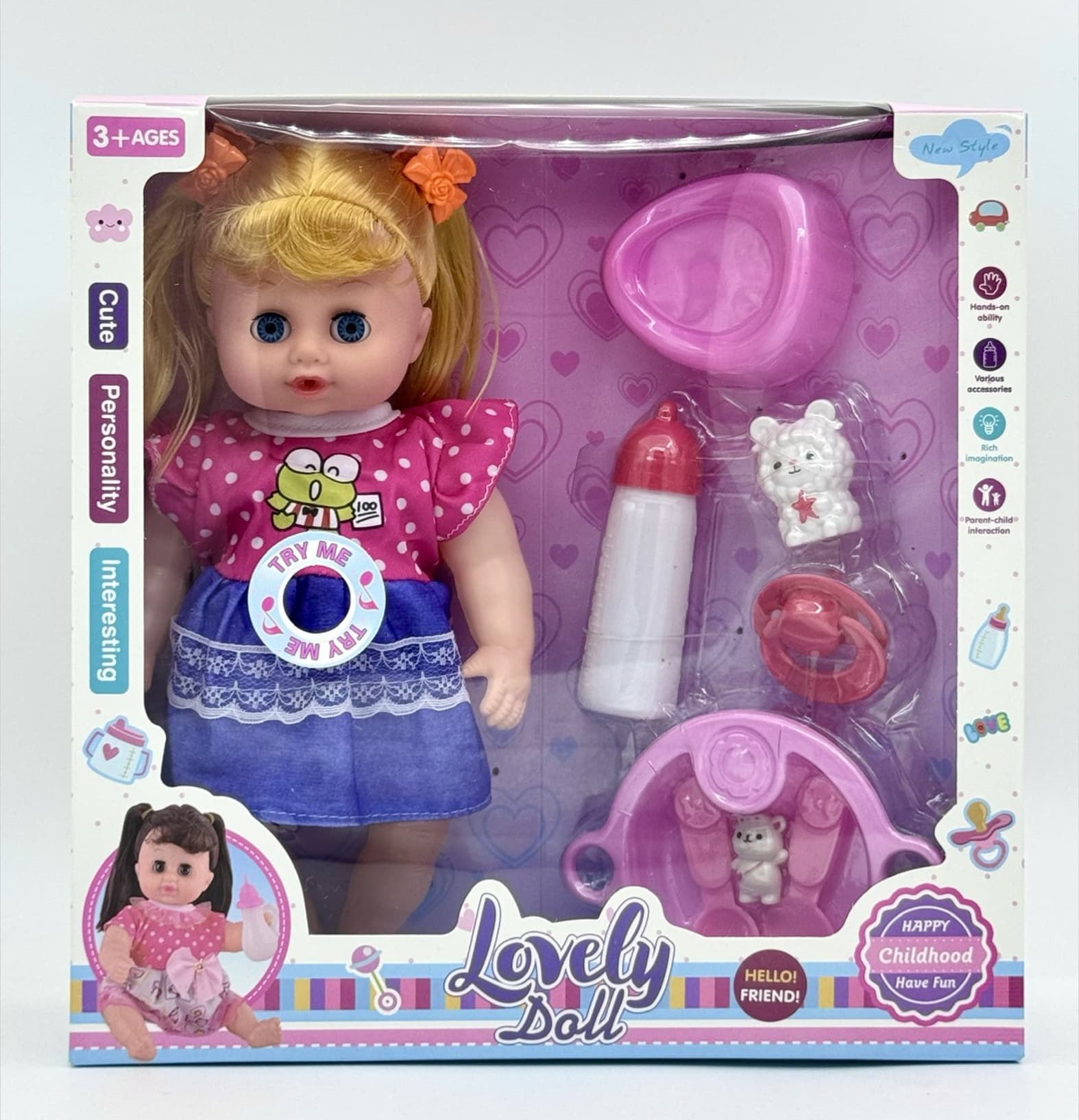 12-inch Music Baby Girl Doll with Potty, Bottle, Utensils, Pacifier, and Rabbit