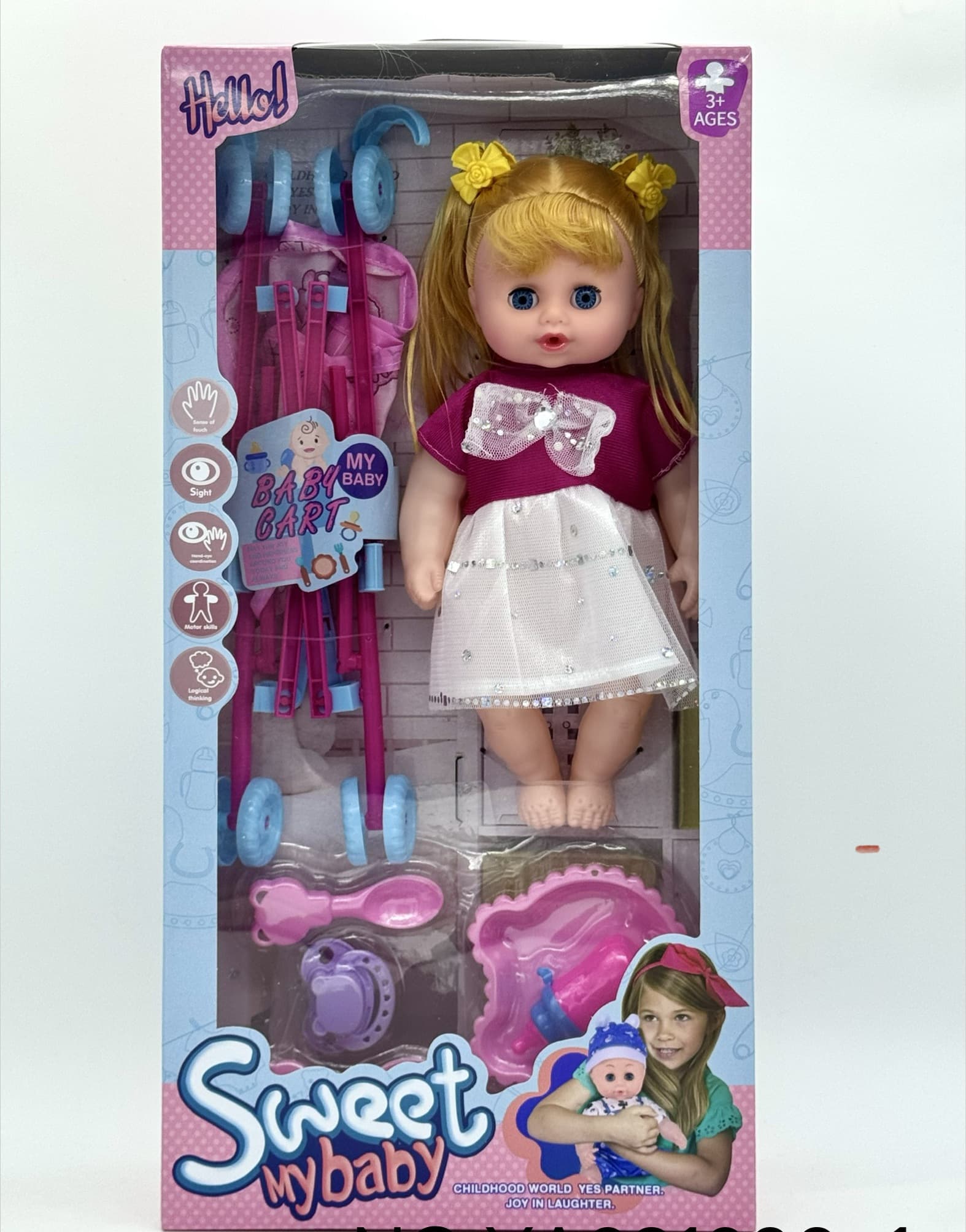 12" Musical Baby Doll Stroller with Feeding Set (Bottle & Pacifier)