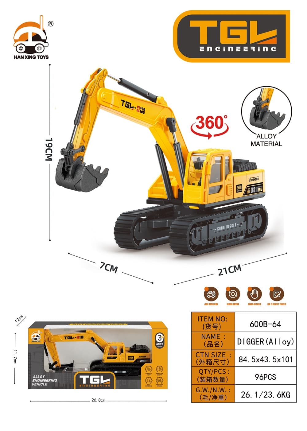 TGL Alloy Simulation Model Excavator Engineering Vehicle