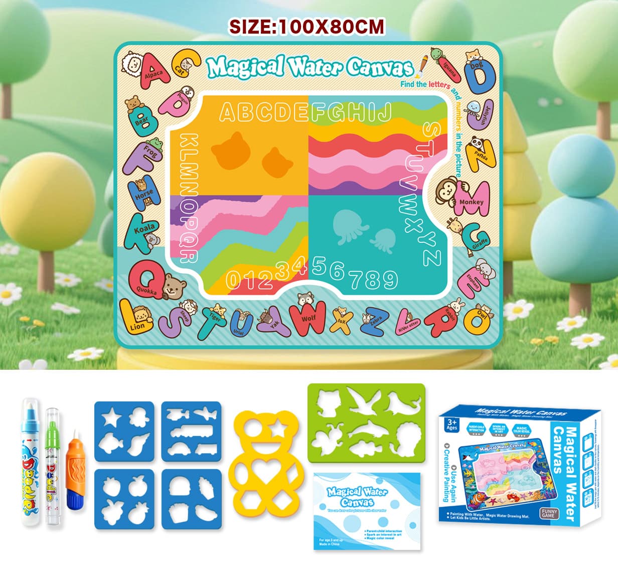 Children's Magic Water Doodle Mat - Educational Drawing Toy (Alphabet Theme) 100X80CM