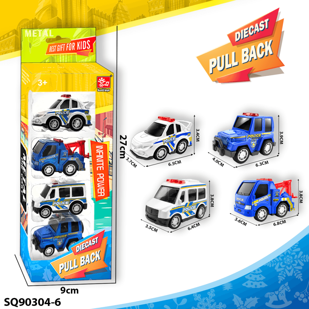 Alloy Pull-Back Mini City Rescue Vehicle, Police Car