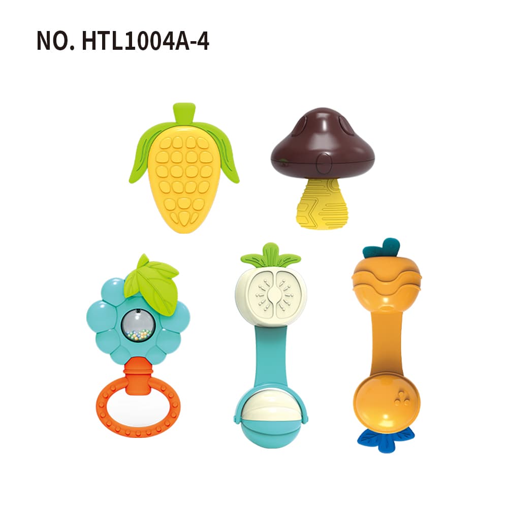 Baby Teething Rattle (5pcs) - Early Education Grasping Chewable Teether Infant Rattle Soothing Set