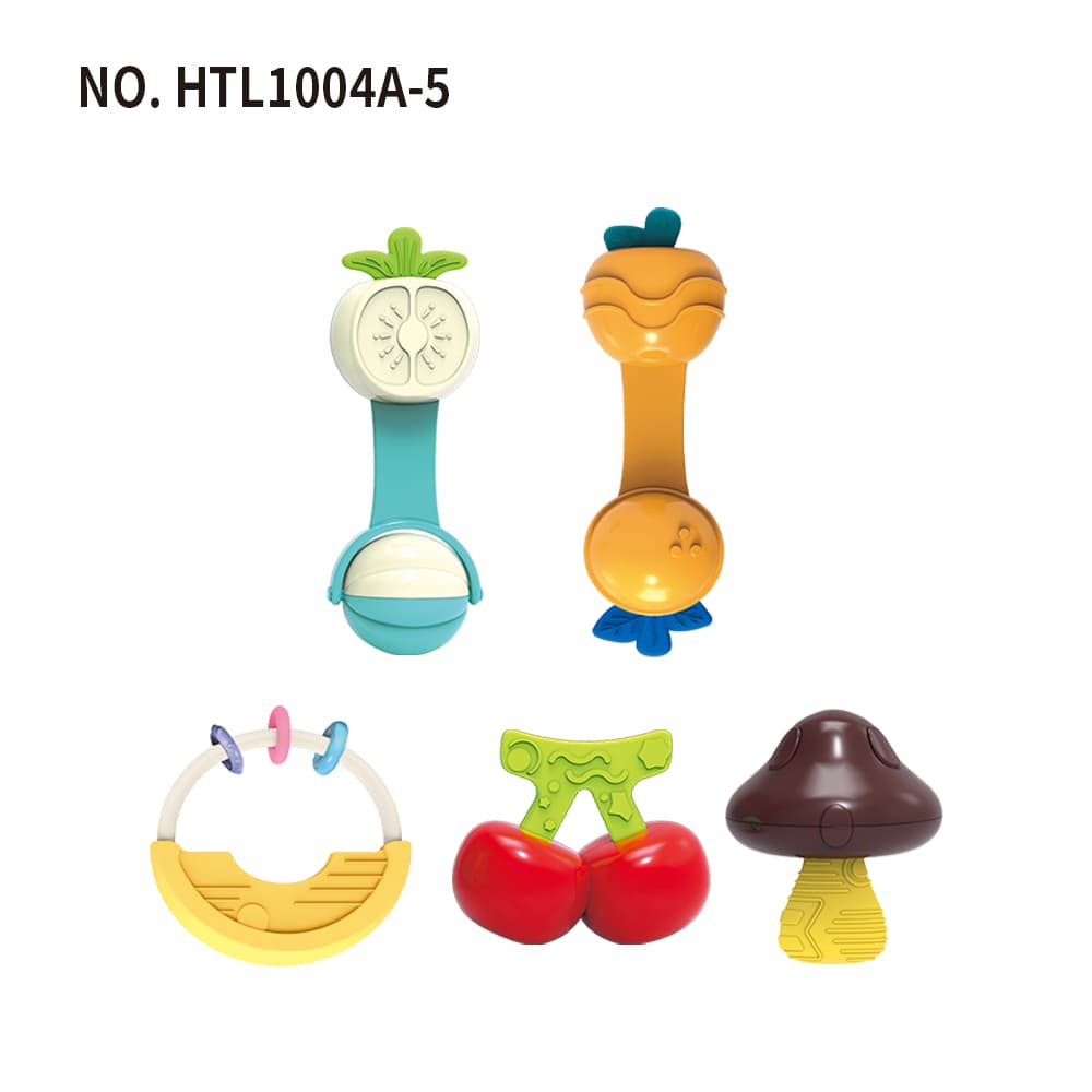 Baby Teething Rattle (5pcs) - Early Education Grasping Chewable Teether Infant Rattle Soothing Set