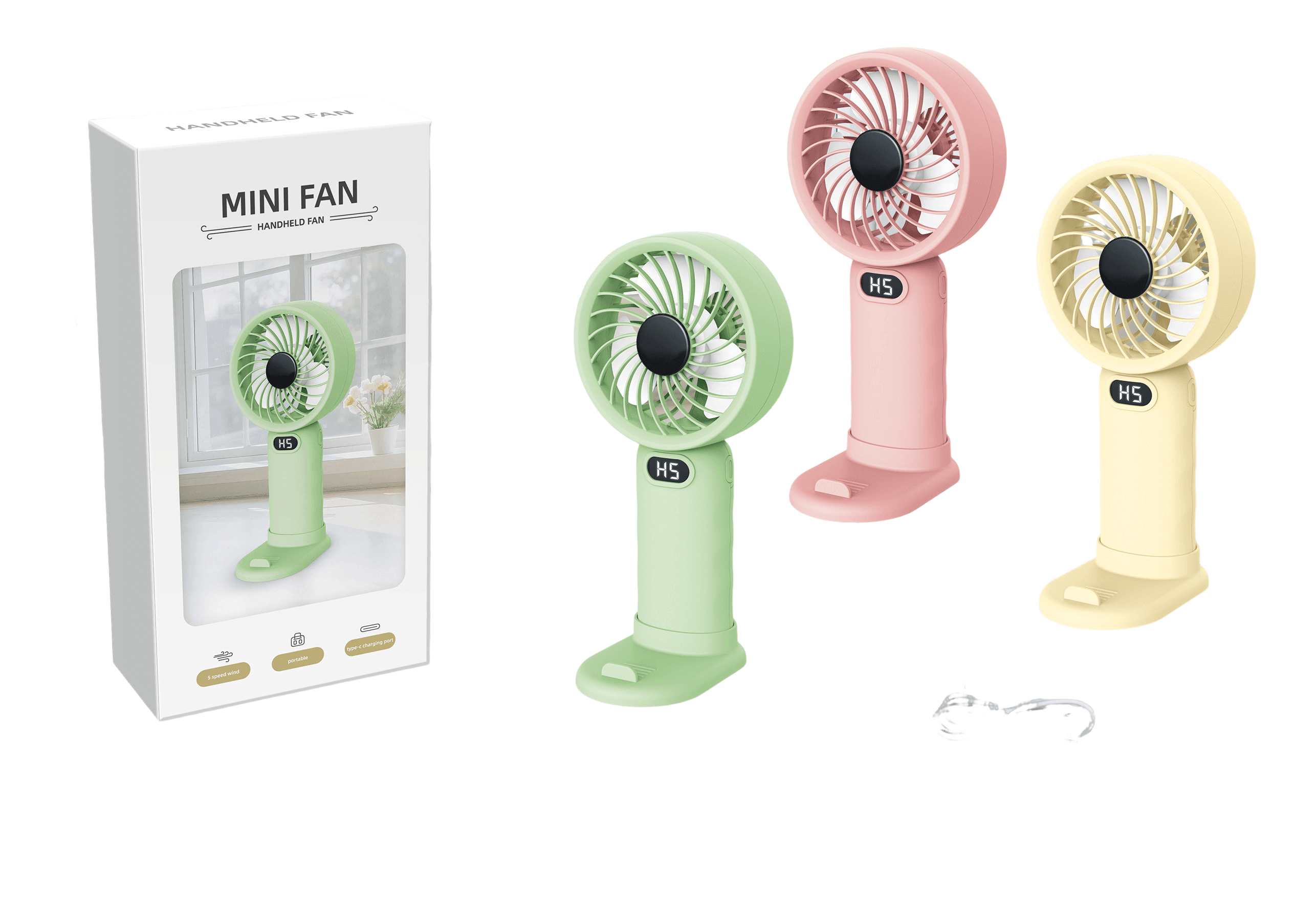 LCD Handheld Fan with External 1200mAh Battery
