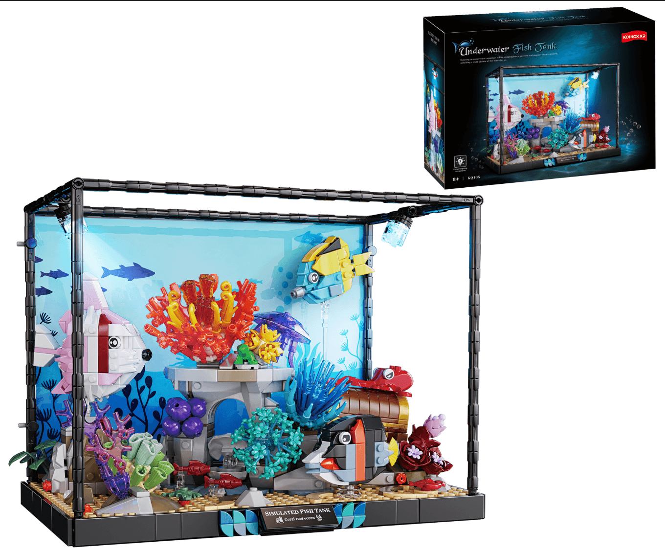 KQIBOXXR Building Blocks KQ105 Underwater Fish Tank (with LED Lights) 1318pcs