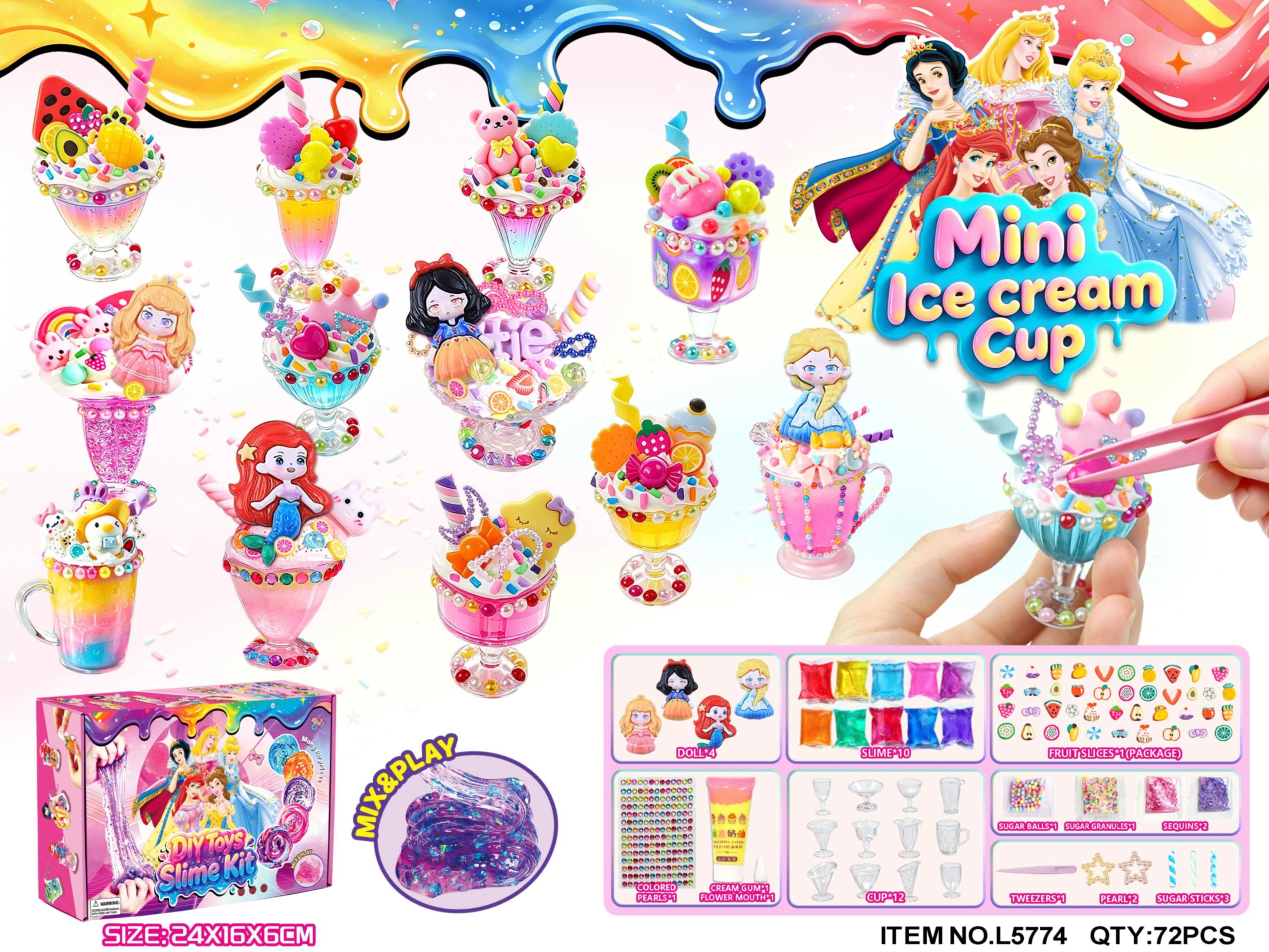 DIY Slime Princess Series Mini Cup Play Ice Cream Cream Set