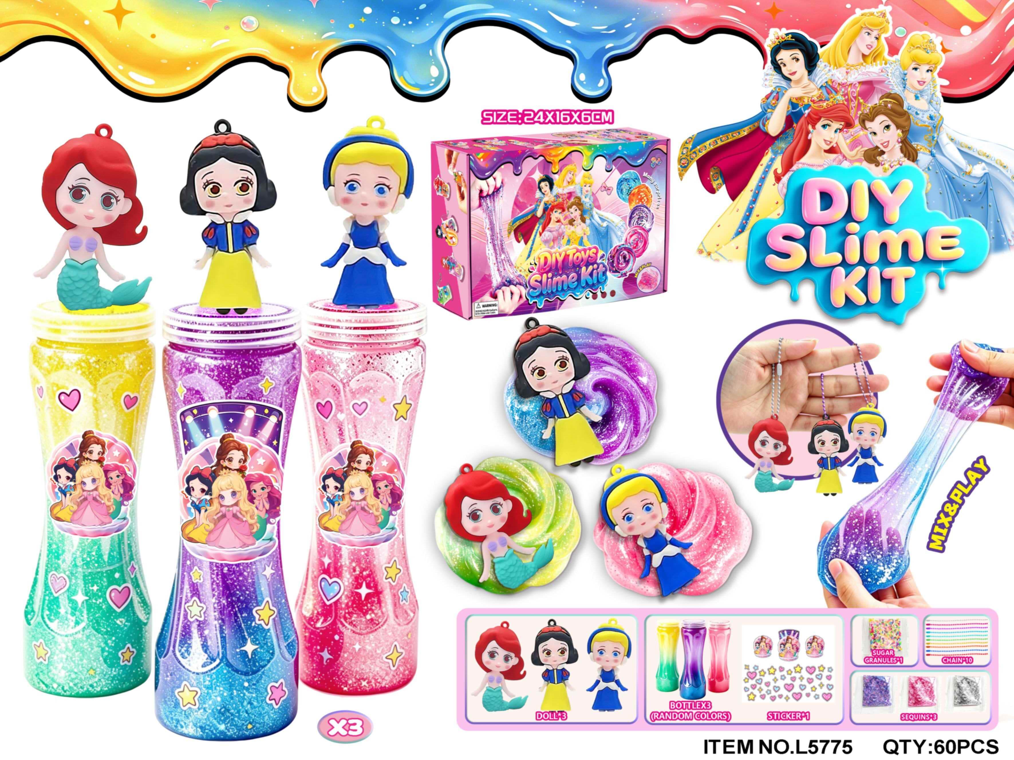 DIY Slime Kit with Mermaid Princess Doll and Crystal Mud for Squeeze Sensory Play and Stress Relief