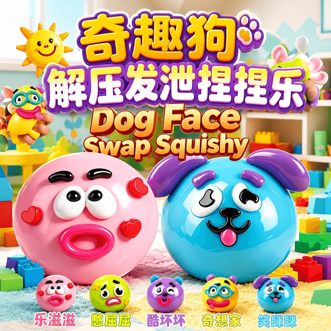 Funny Face-Changing Dog Soft Squishy Toy, Slow Rising Ugly Mochi Squeeze Toy, Stress Relief Toy