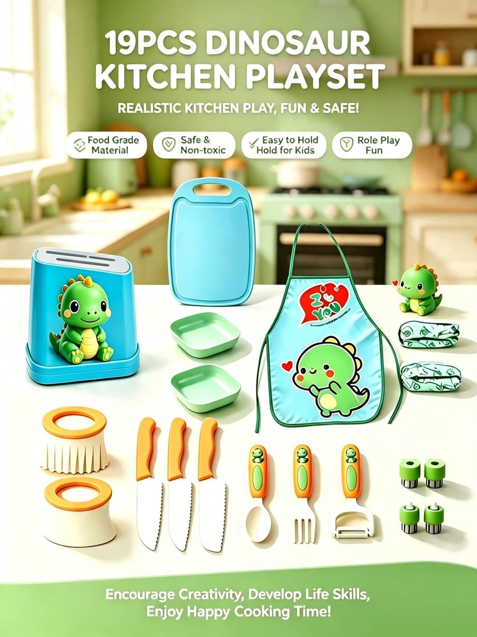 19-Piece Realistic Dinosaur Kitchen Playset