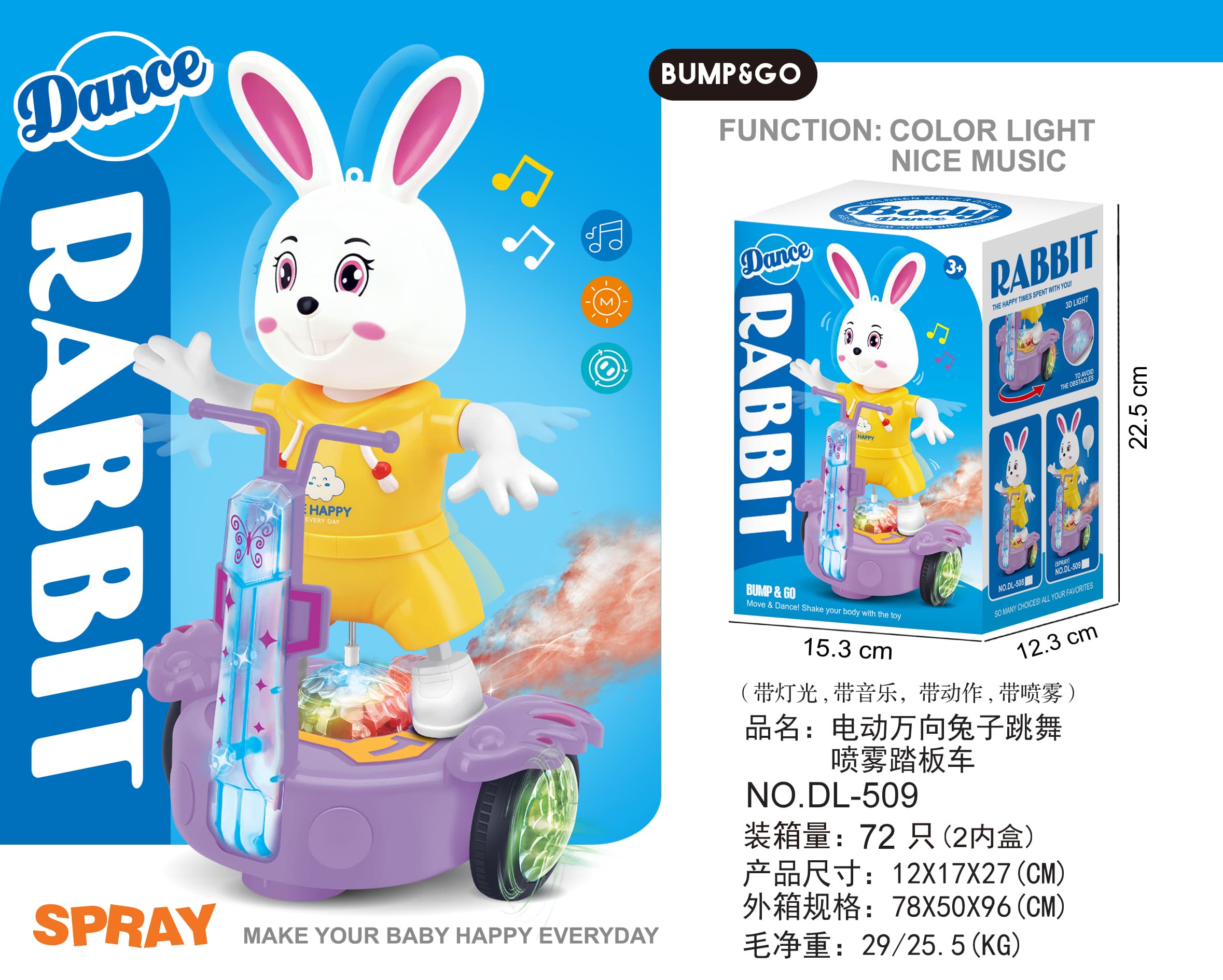 Electric Omni-Directional Musical Light-Up Bunny Dancing Spray Scooter