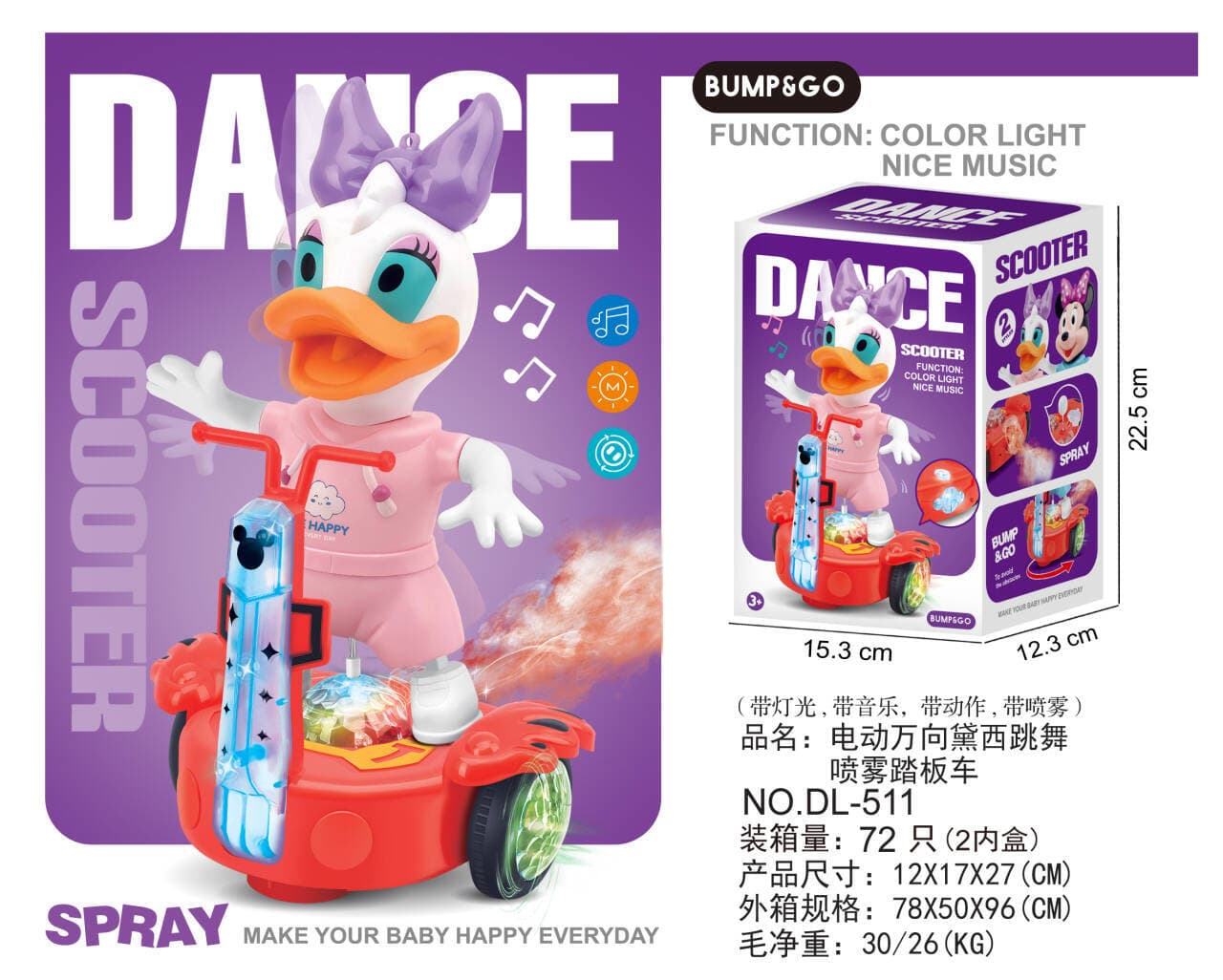 Electric Omnidirectional Music Light Daisy Dancing Spray Scooter