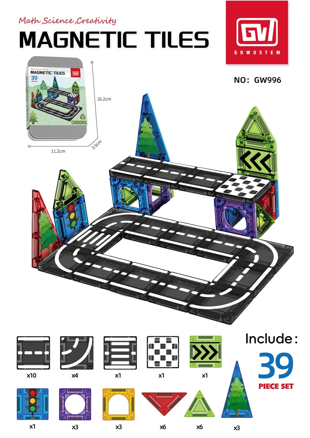 3.75CM 39PCS Road Traffic Magnetic Tiles