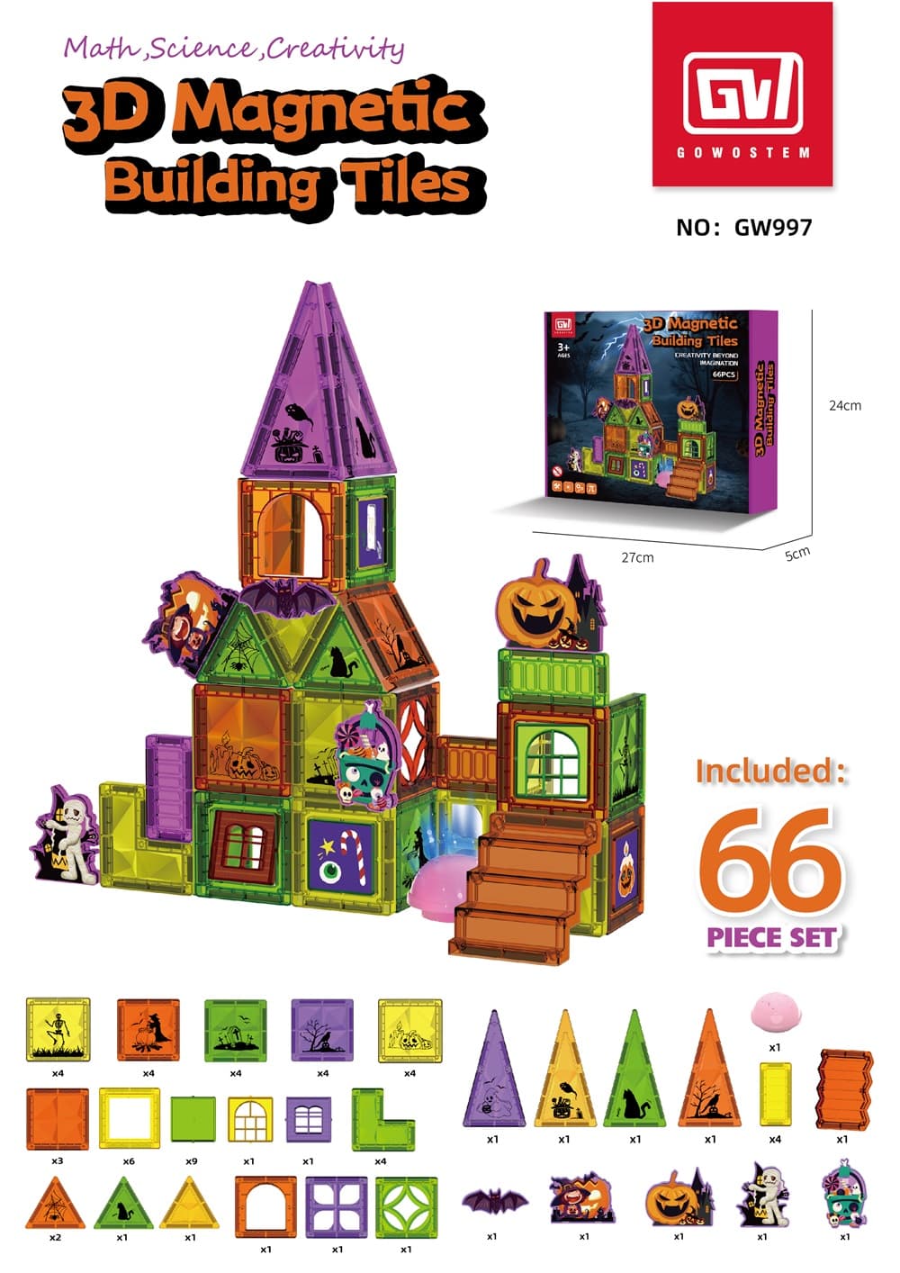 5.5CM Halloween 66PCS Magnetic Diamond Tiles