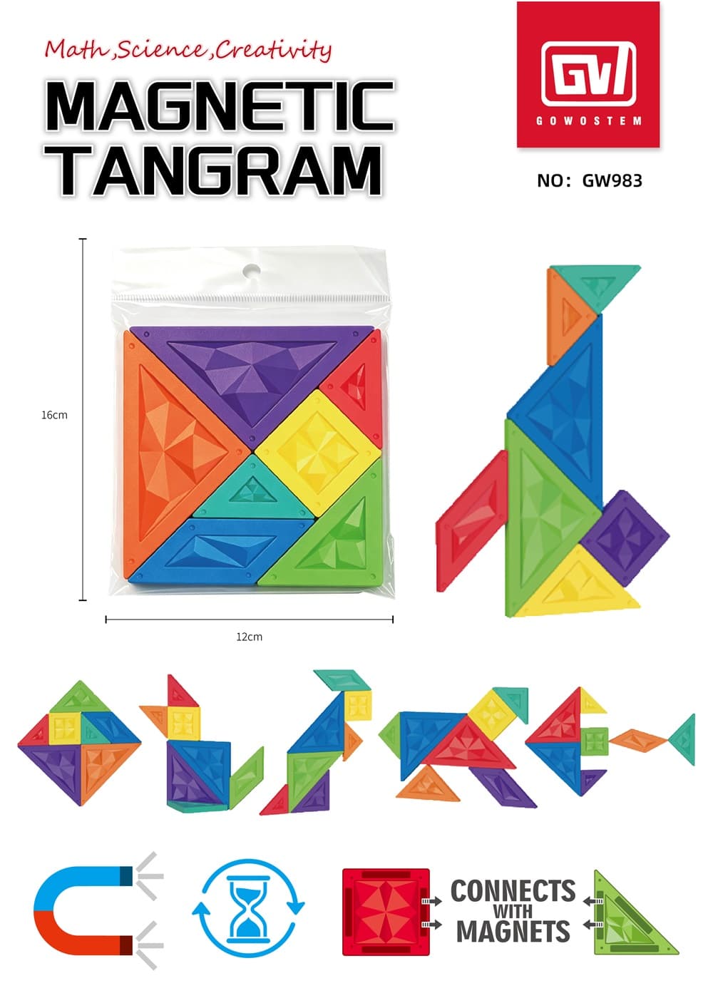 Solid Color Magnetic Tangram Puzzle