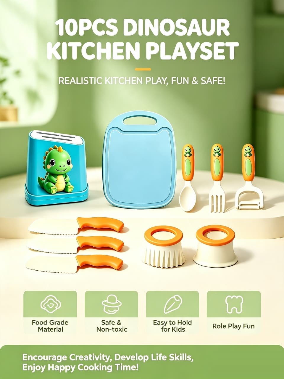 11-Piece Dinosaur Realistic Kitchen Playset
