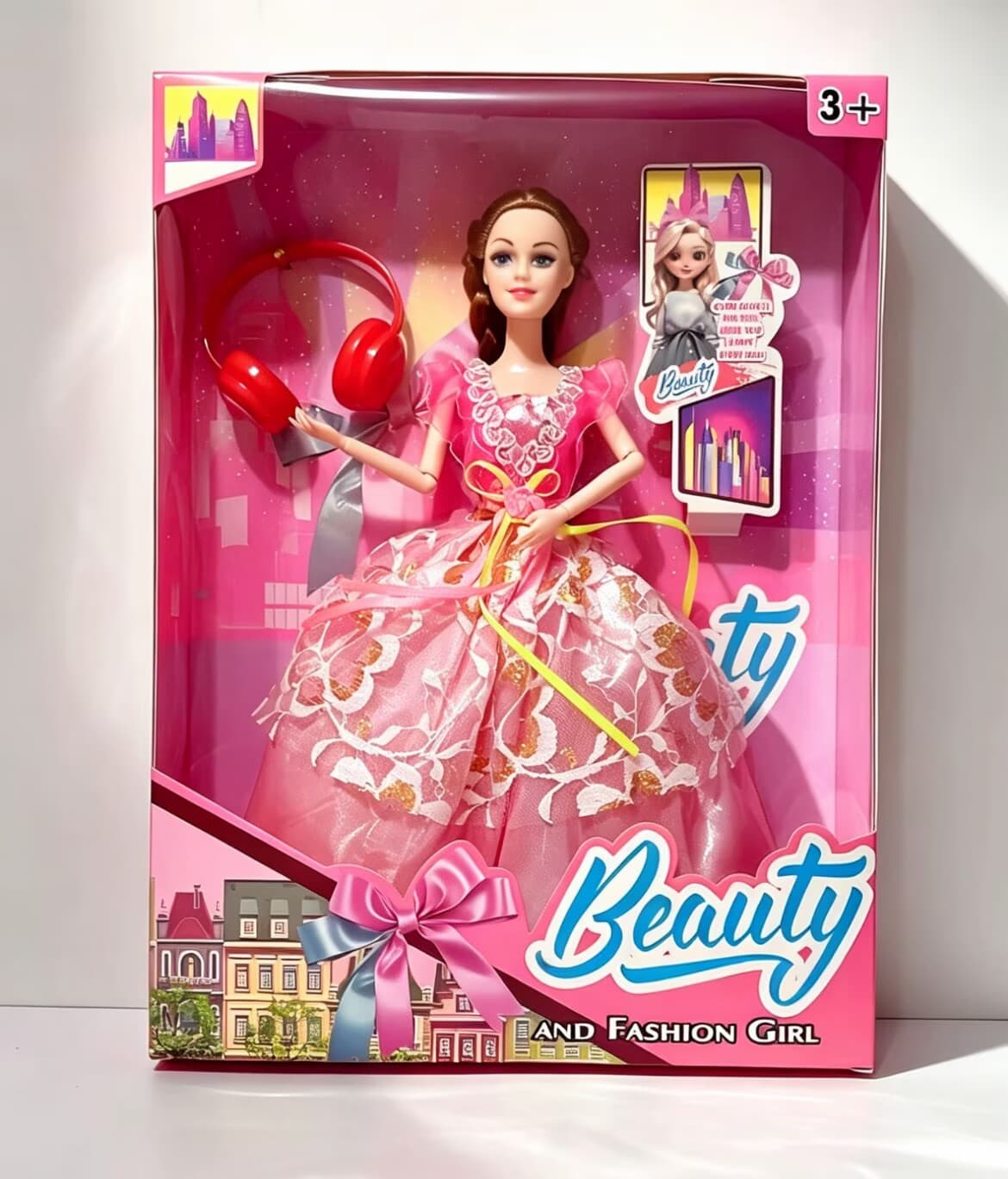 11.5-inch Solid Barbie Doll with Articulated Joints + Large Headphones Set