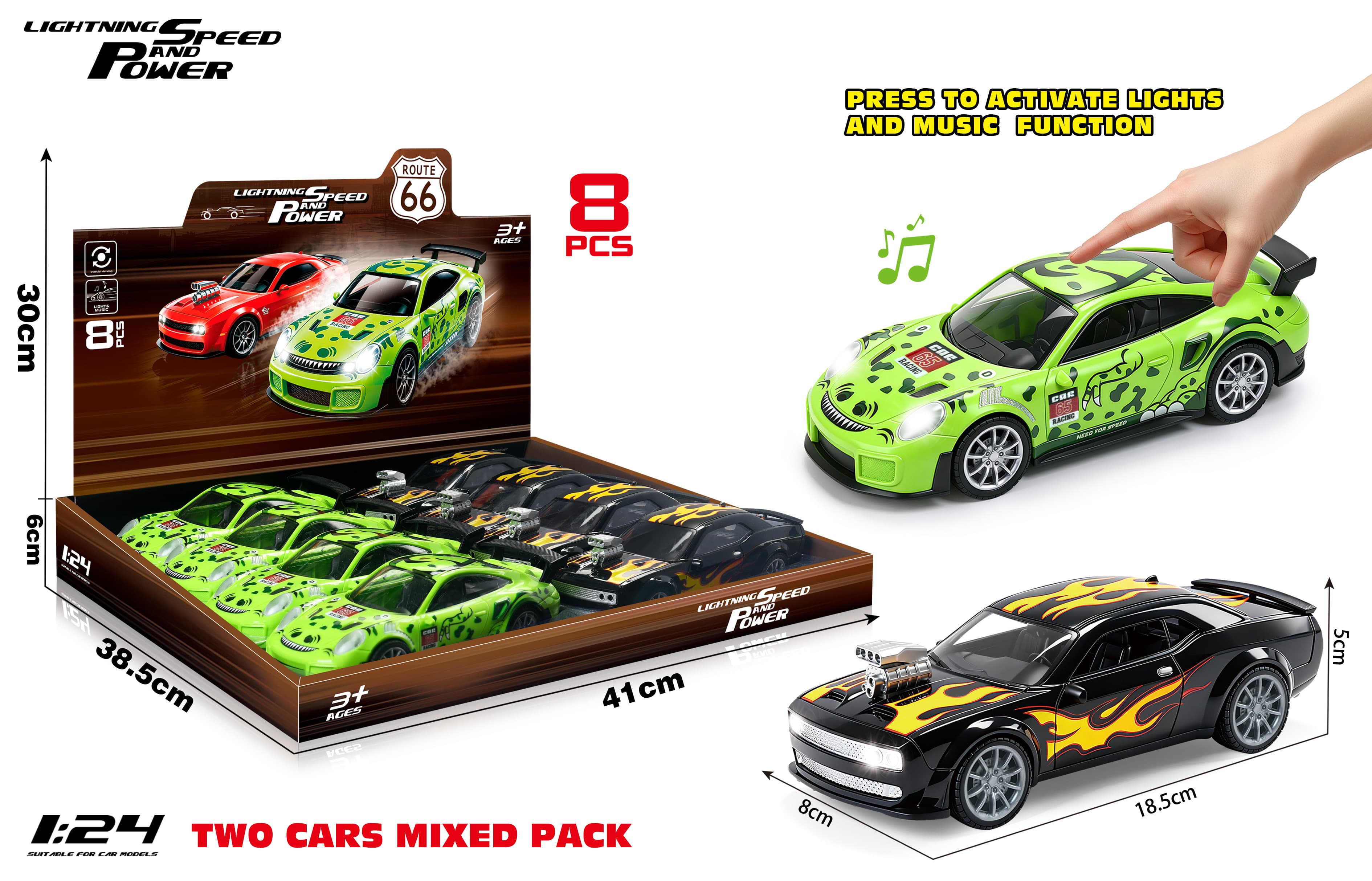 Porsche & Dodge 1:24 Scale Die-cast Model Car with Sound and Light, Inertia Motion (Fast & Furious Edition)