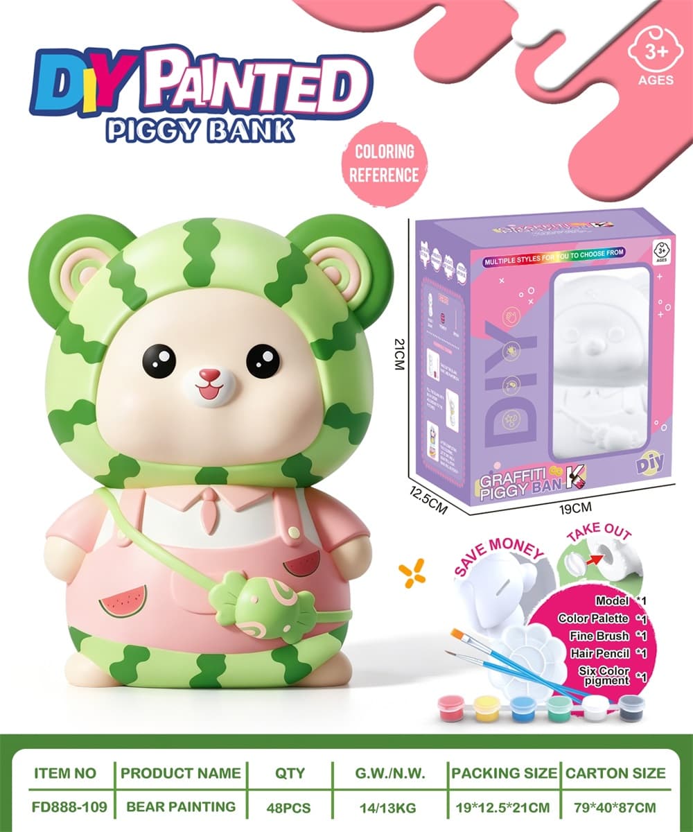 DIY Painting Piggy Bank - Watermelon Bear