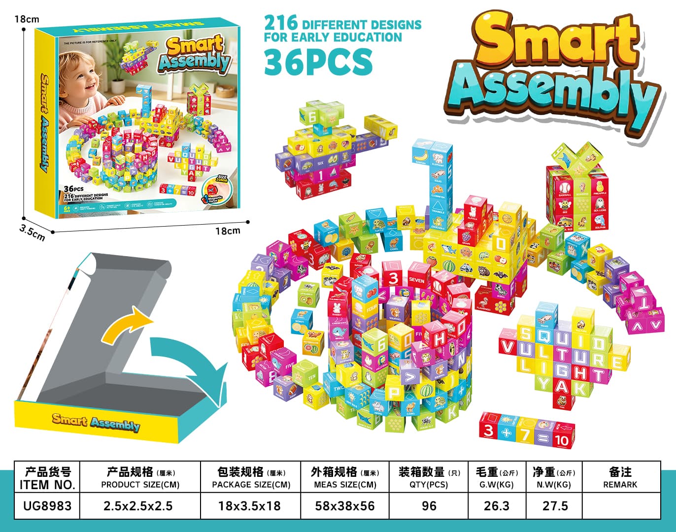 Early Education Magnetic Puzzle Blocks DIY Geometric Cognition Set, 36-Piece 216-Sided Pattern Combination