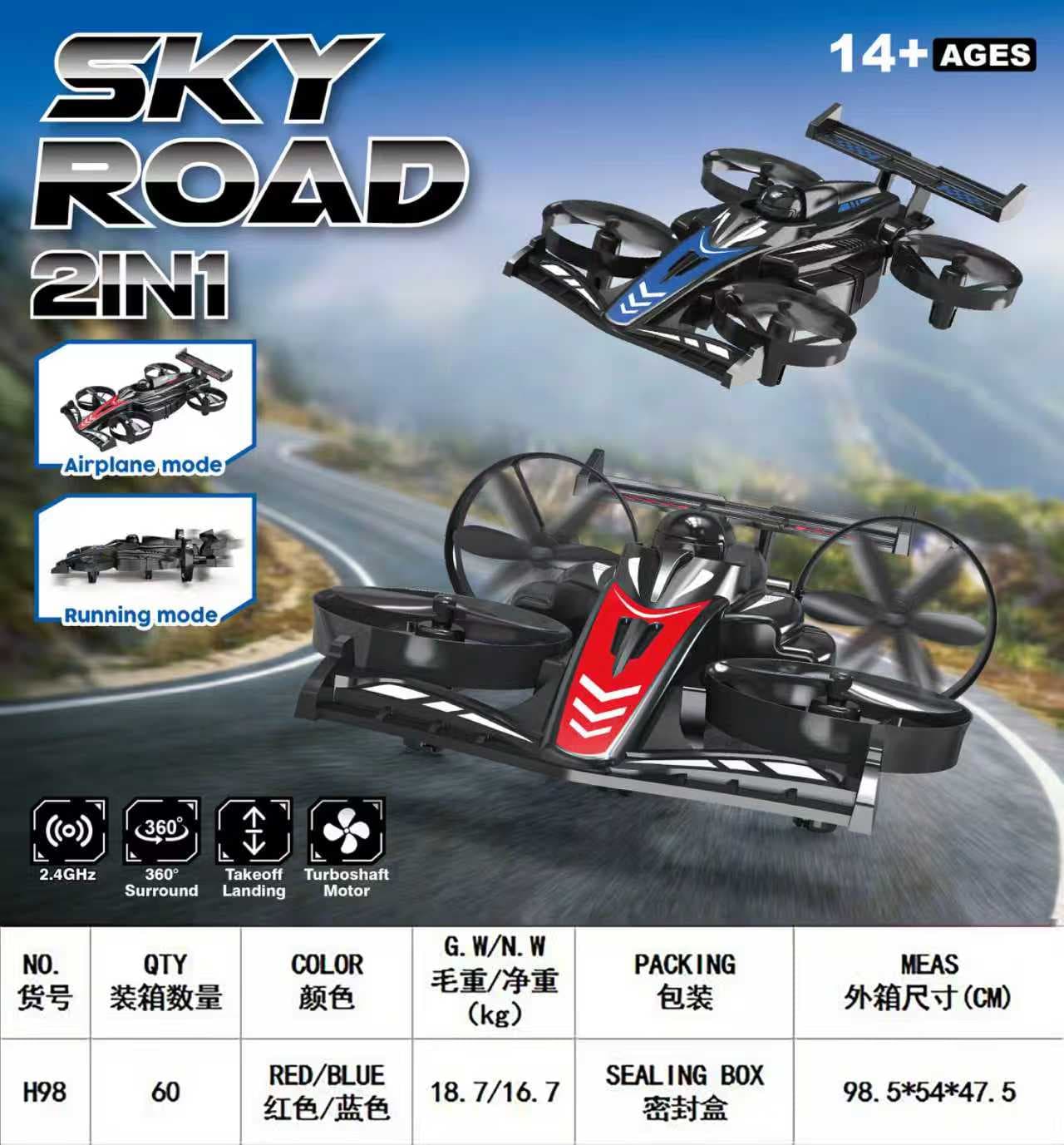 2-in-1 Quadcopter Remote Control Plastic Drone Racing Car
