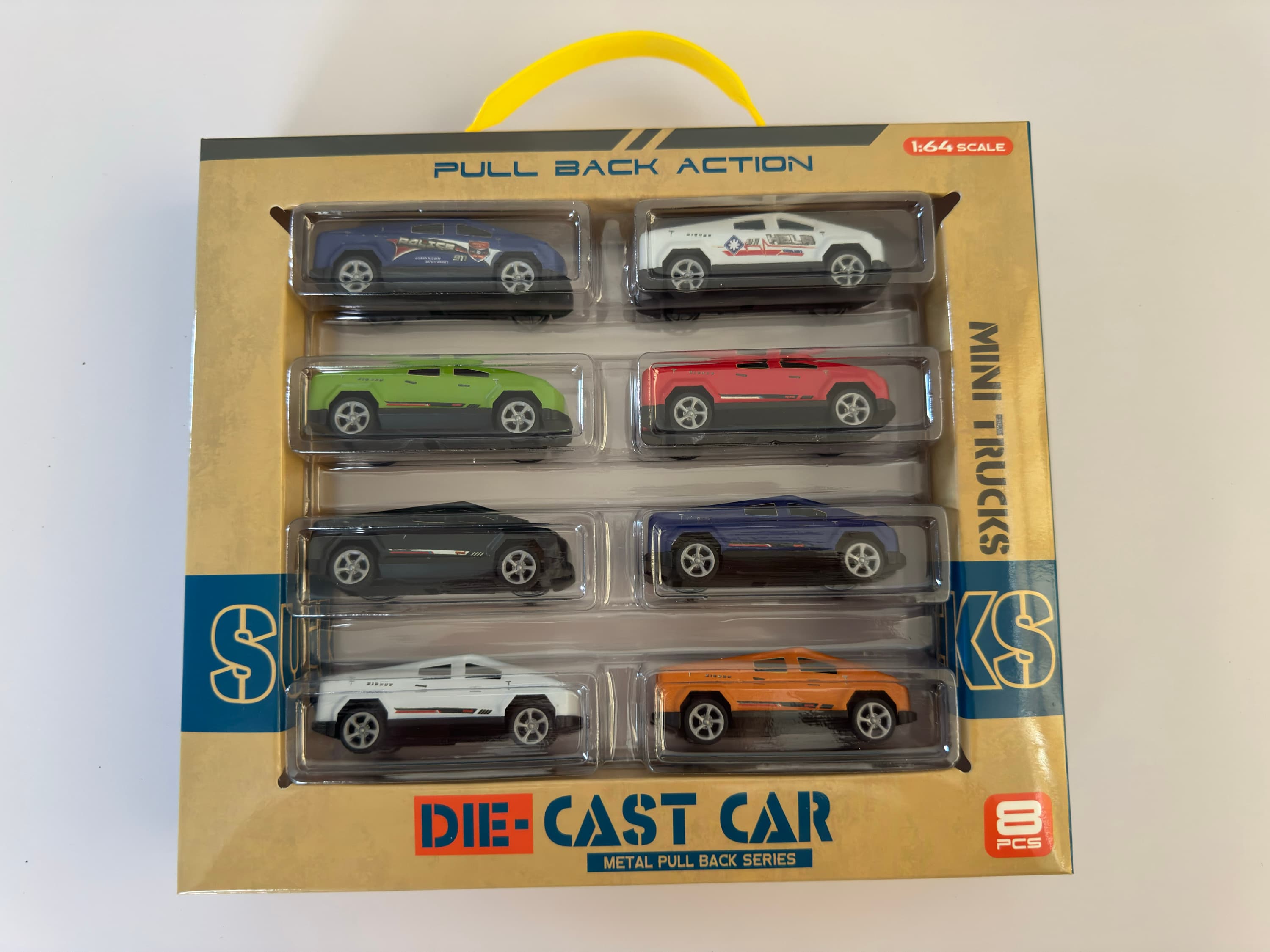 Pull-Back Toy Light Alloy Police Car Tesla 8-Piece Set