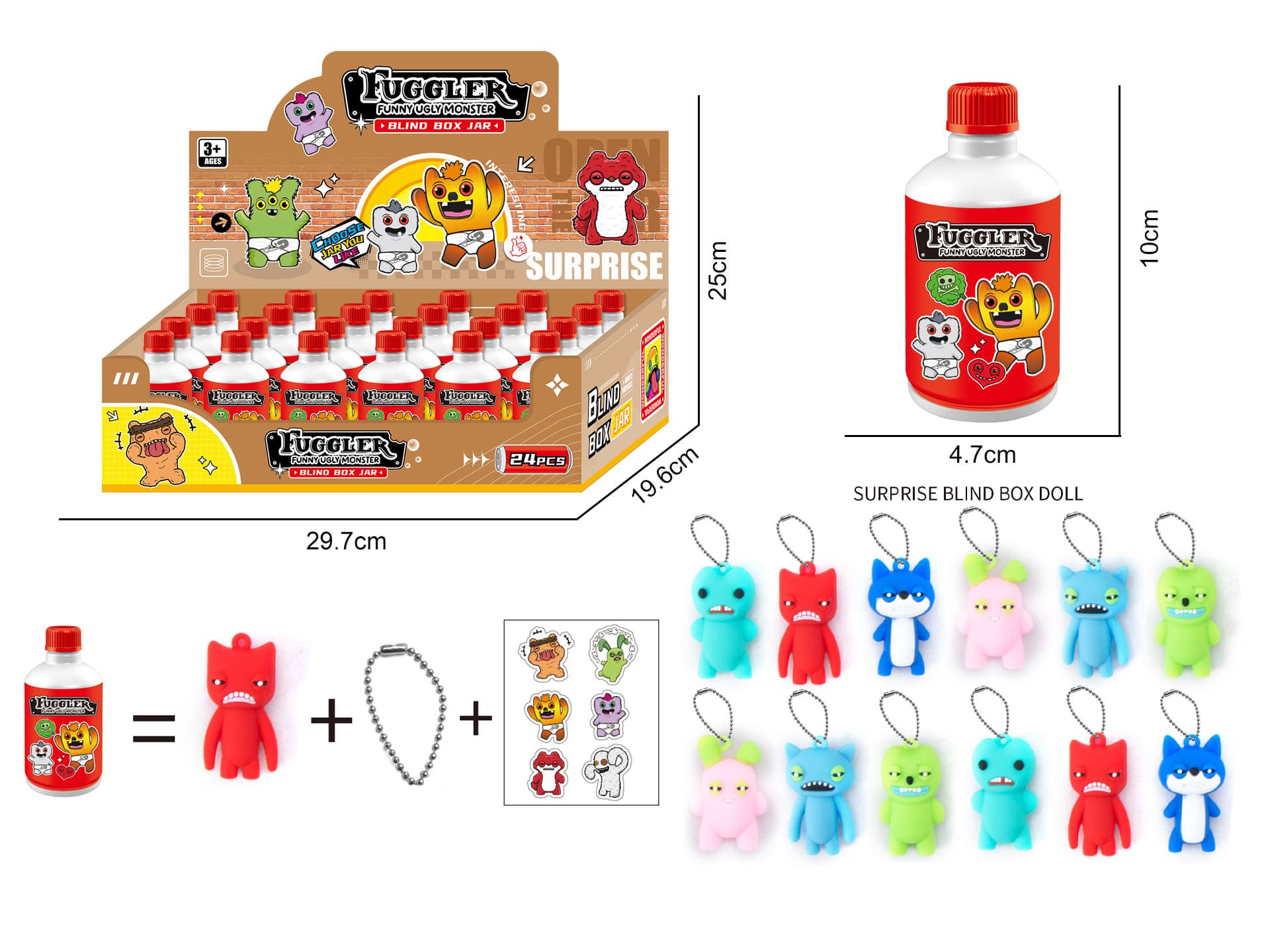 Cute Monster Drink Can Blind Box Assortment, 24 Bottles per Display Case