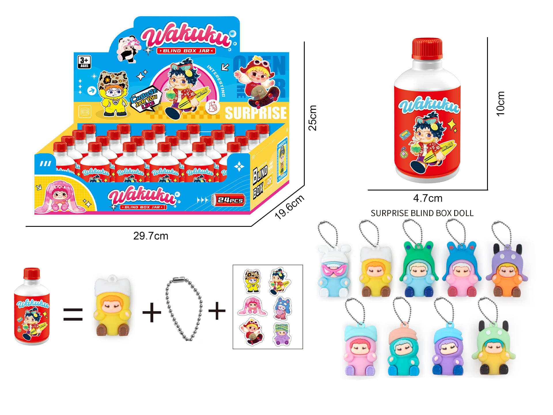 Wakuku Beverage Can Blind Box Assortment, Random Mix of Multiple Styles, 24 Cans per Display Case