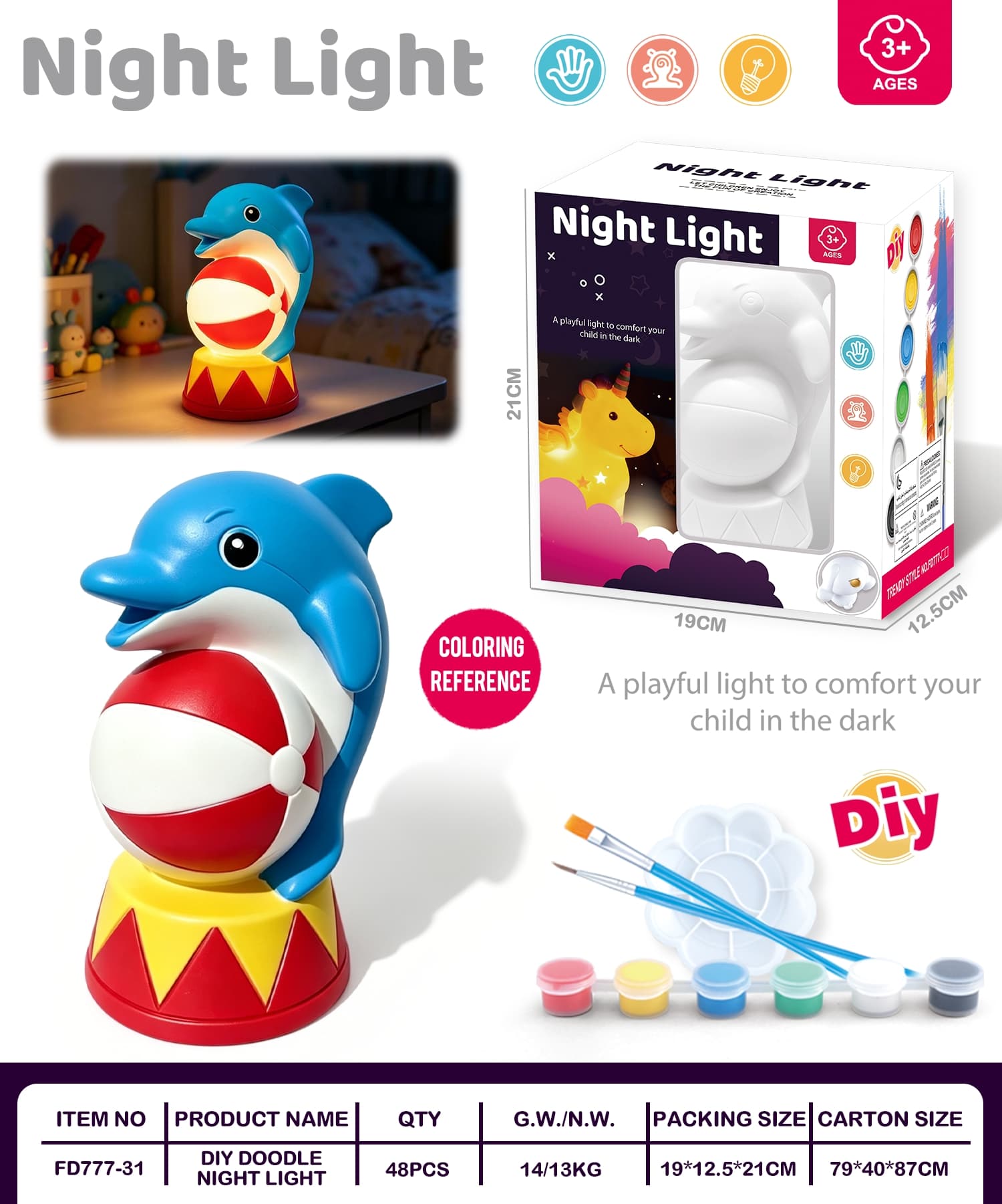 Dolphin DIY Doodle Painting Night Light Piggy Bank
