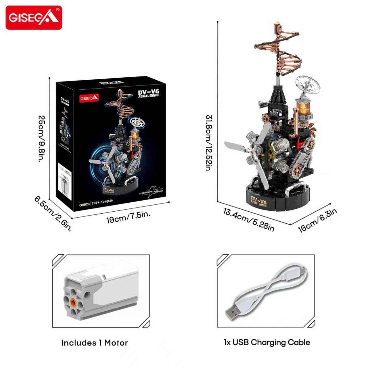 Electric Da Vinci Helicopter Building Blocks with V6 Engine [Includes 1 USB Charging Cable + Built-in Lithium Battery Motor] [English Version]