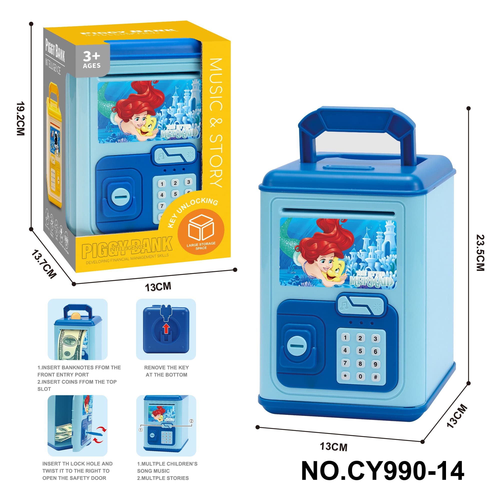 Smart Money Box - Mermaid (with Music & Light), 2*AA Batteries Not Included
