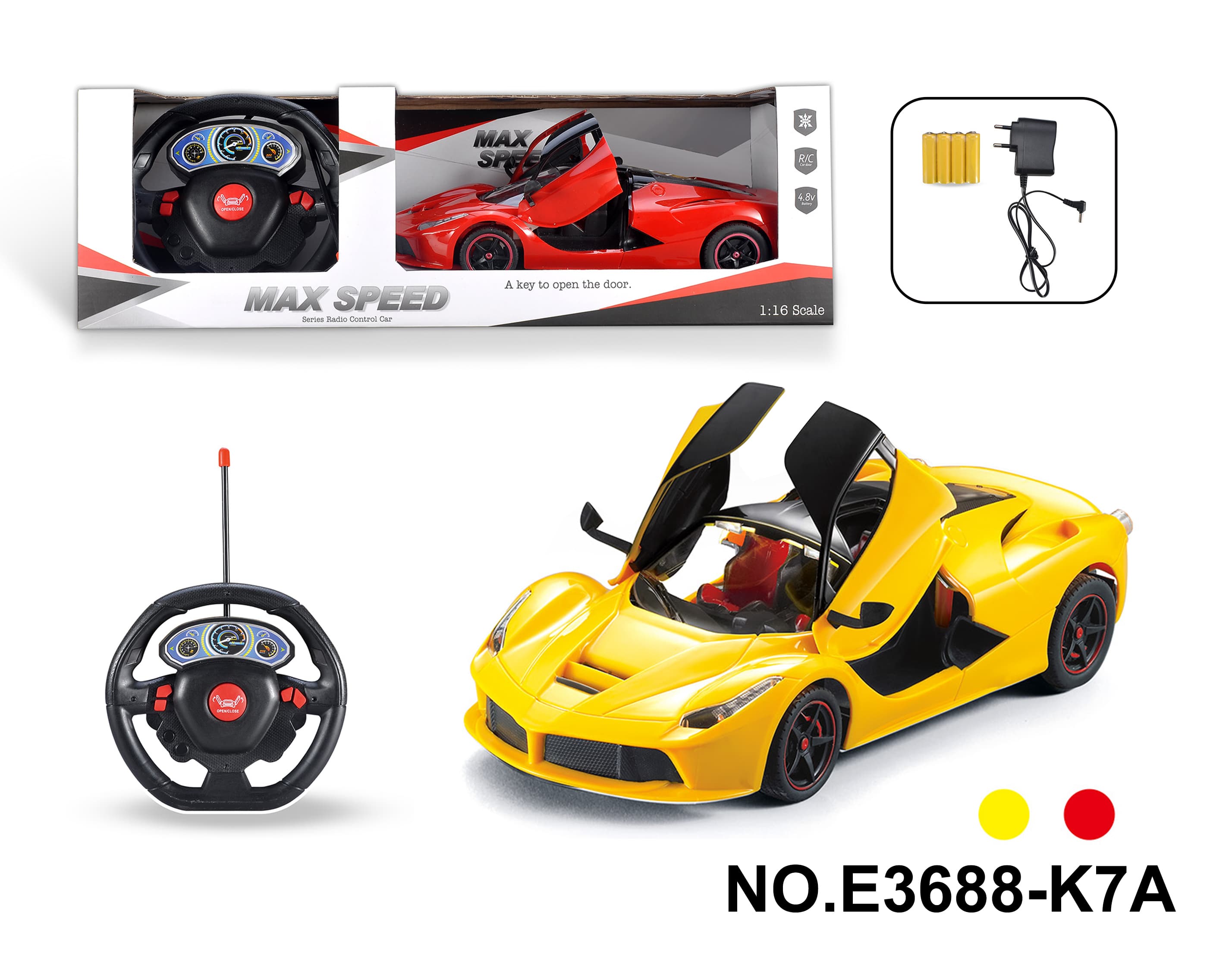 1:16 Ferrari Five-Channel Remote Control Car with Automatic Doors. Includes Charging and Battery