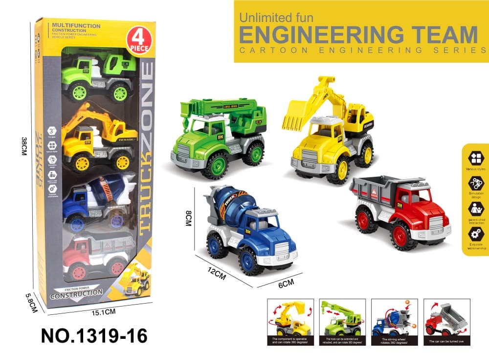 4-Piece Construction Vehicle Inertia Cars Set for Boys