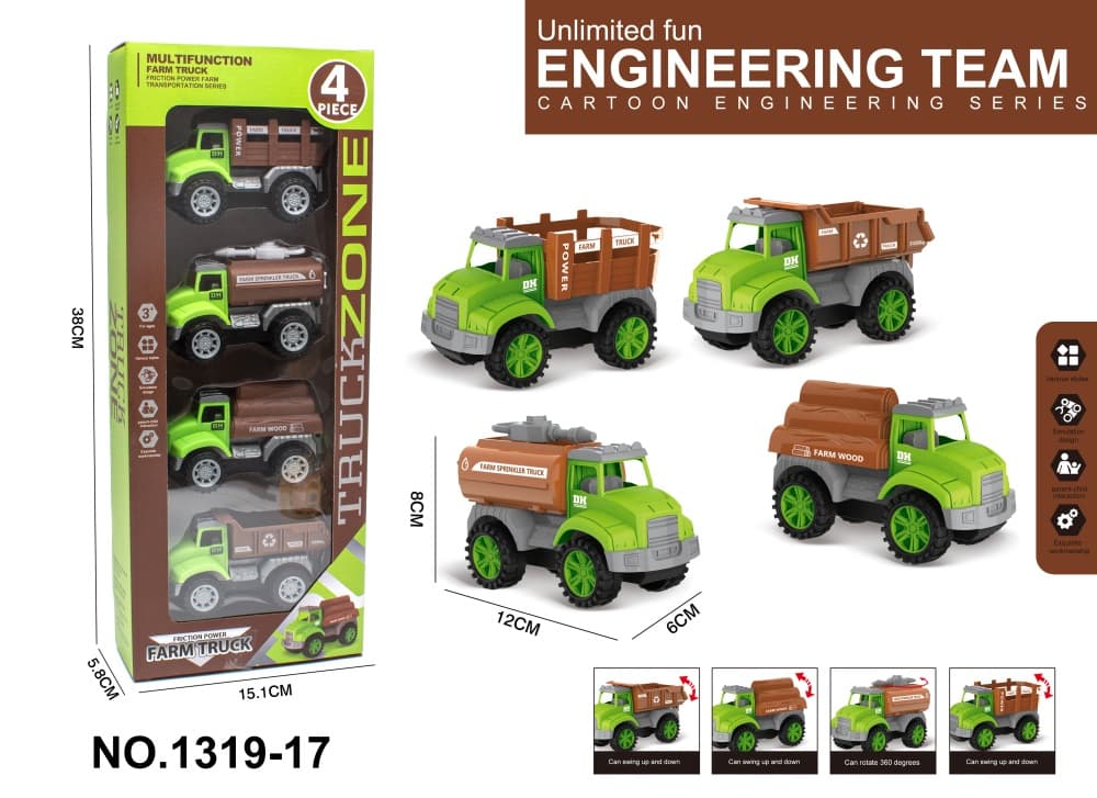 4-Piece Farmer Truck Inertia Cars Set for Boys' Role-Playing Play