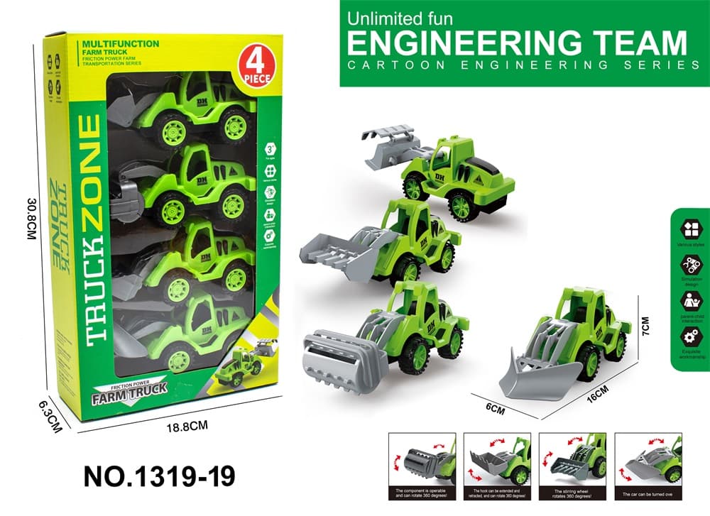 4-Piece Farmer Truck Inertia Cars Set for Boys' Role-Playing Play