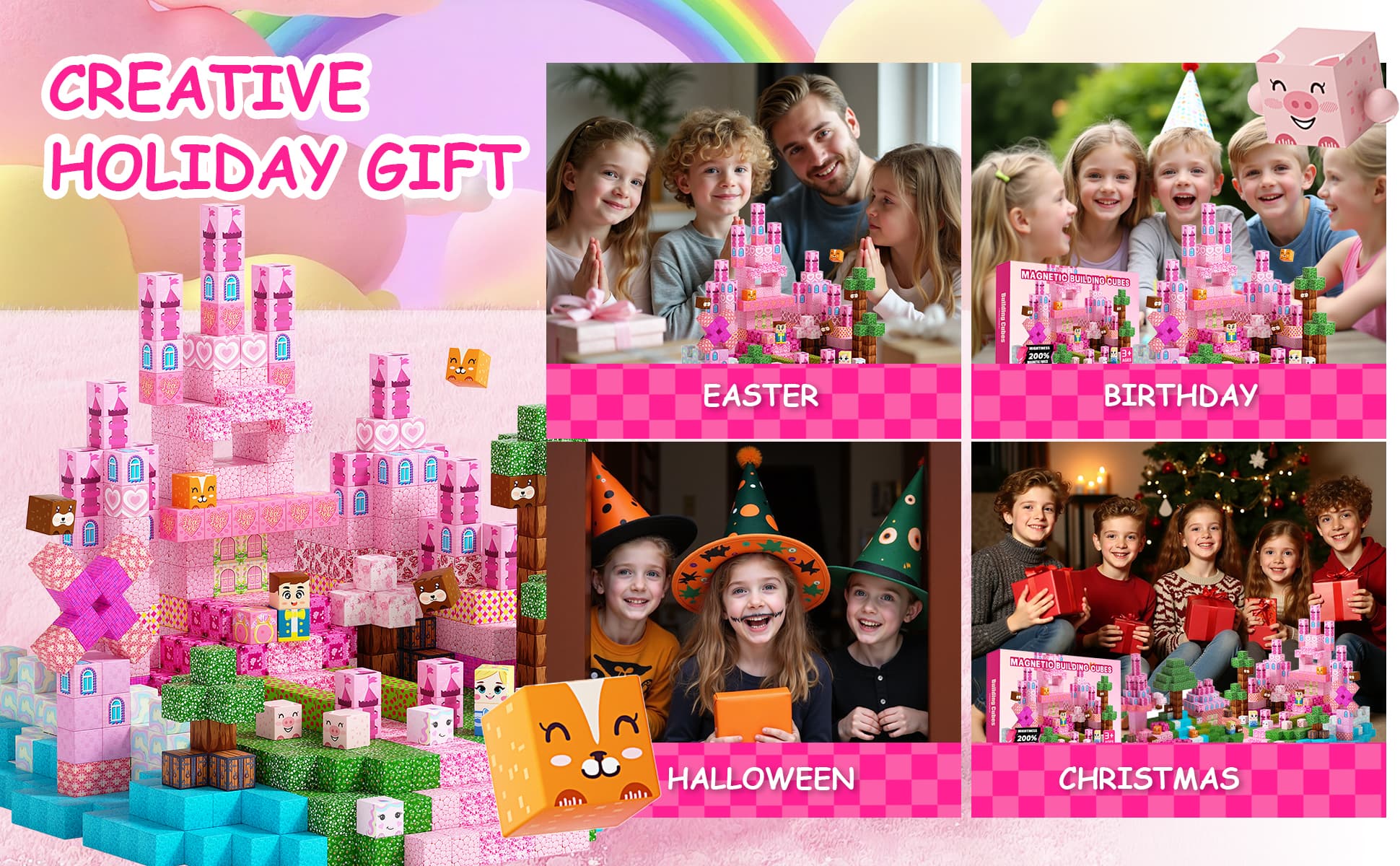 Pink Castle 100pcs Magnetic Building Blocks