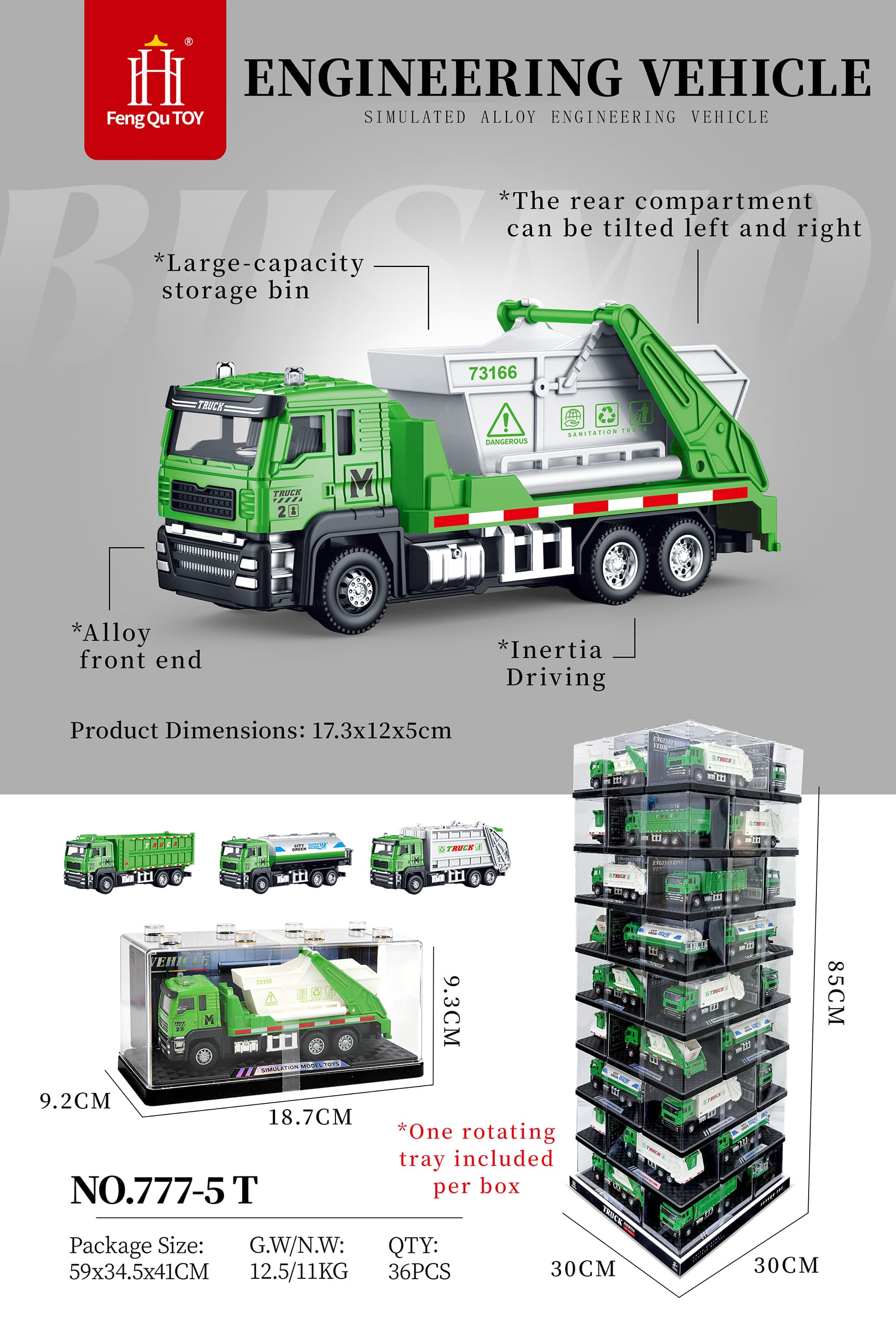 Acrylic Transparent Box Simulation Alloy Sanitation Truck with Turntable!