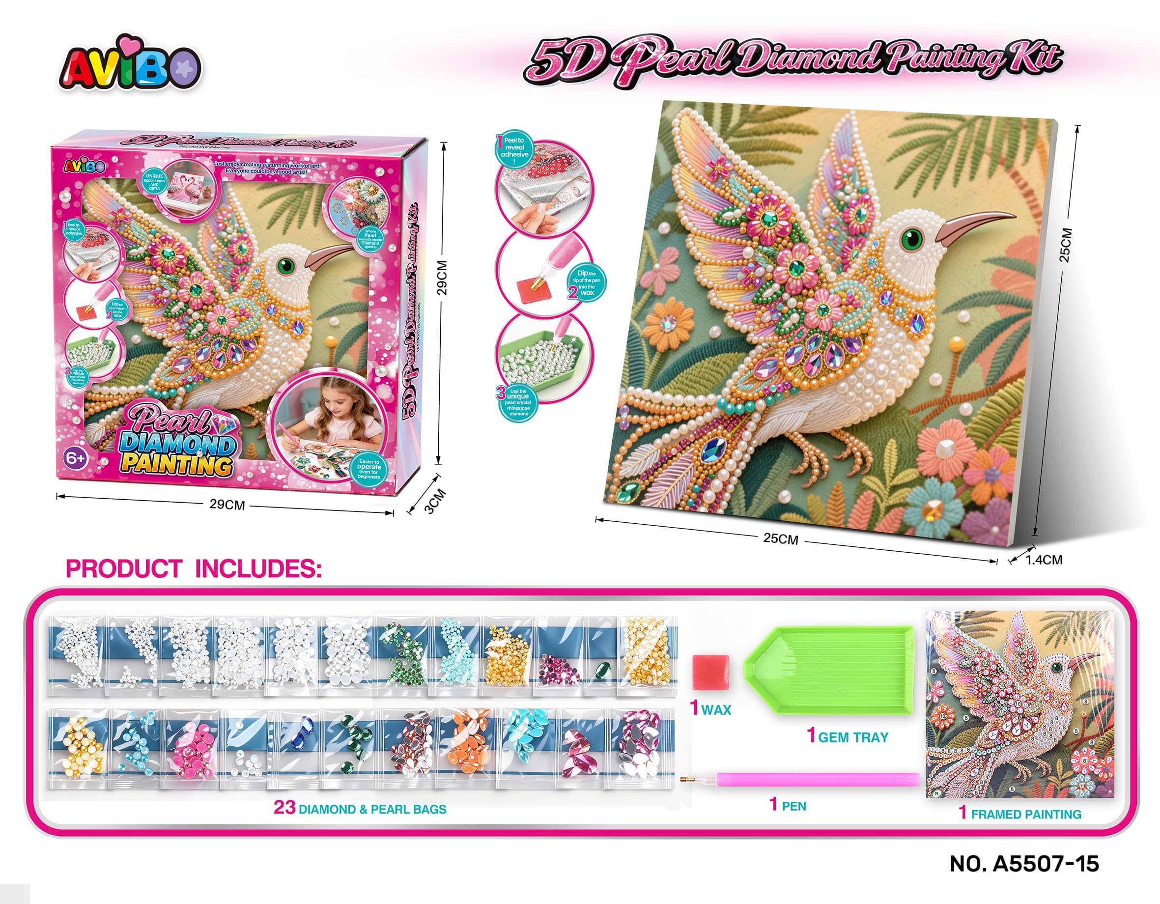5D Diamond Dot Pearl Decor Painting - Bird