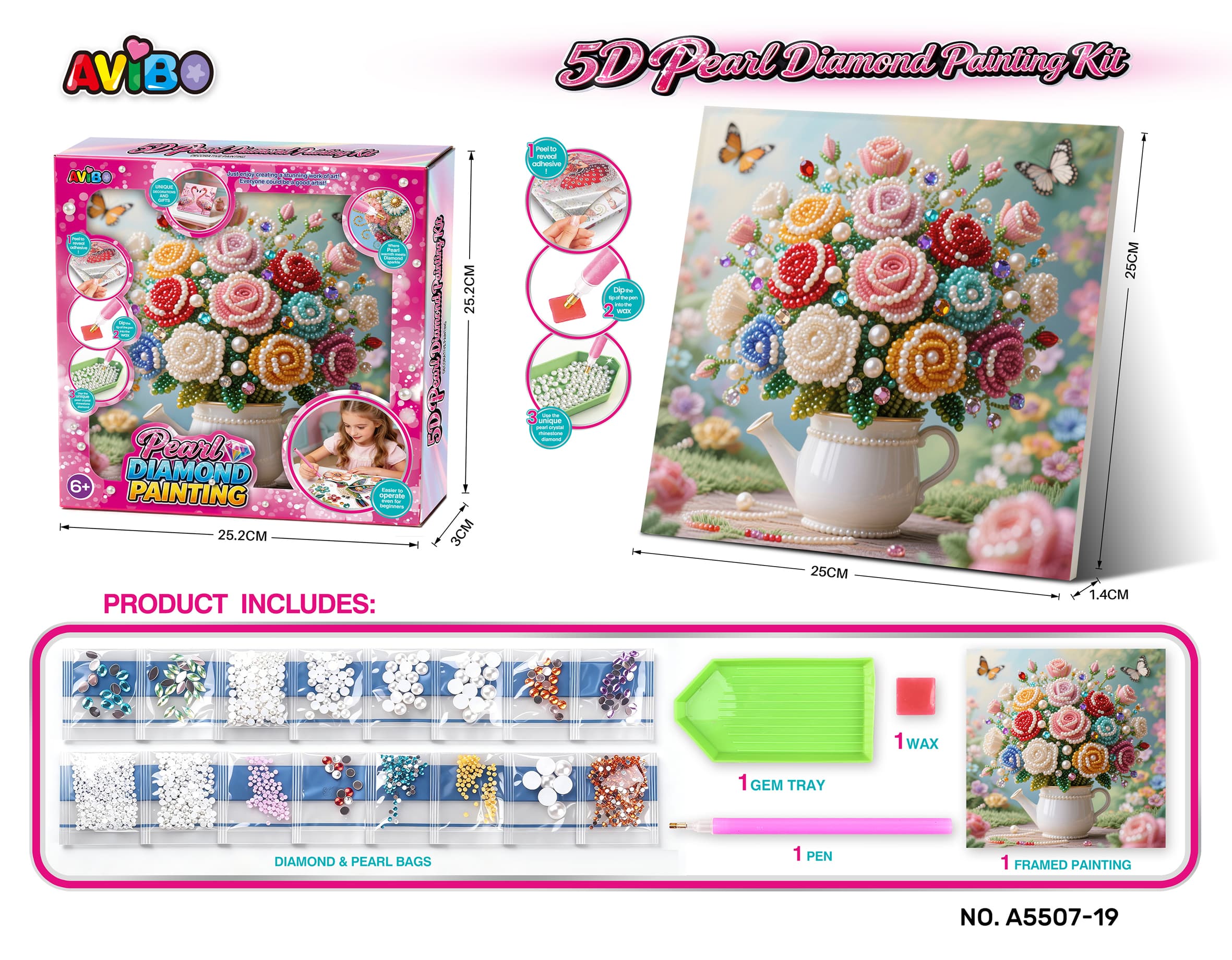 5D Diamond Painting - Pearl Embellished Floral Bouquet
